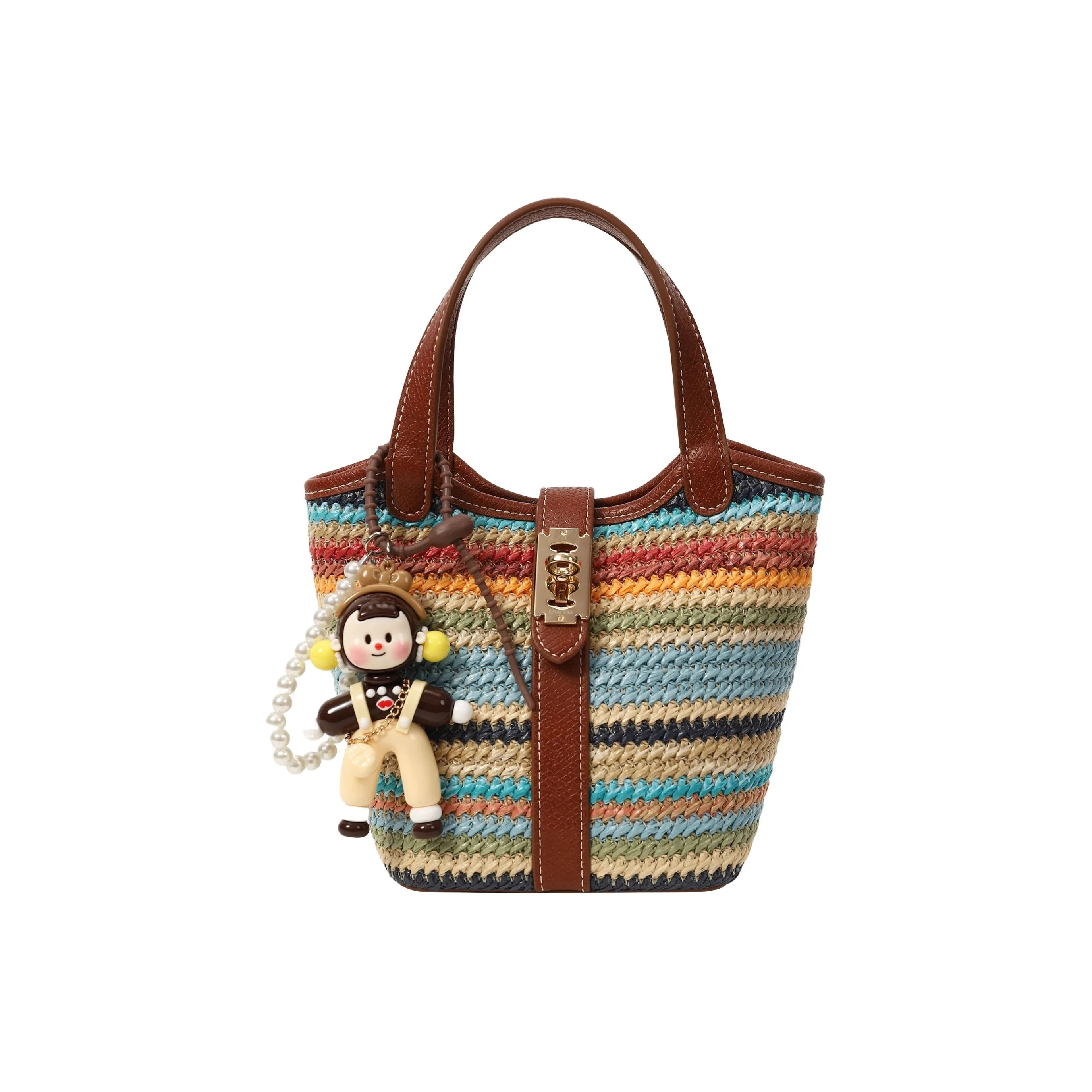 PAYOT Ткань из соломы с синтетической кожей многоцветная сумка-корзина для праздника обычная женская многоцветная с полосами