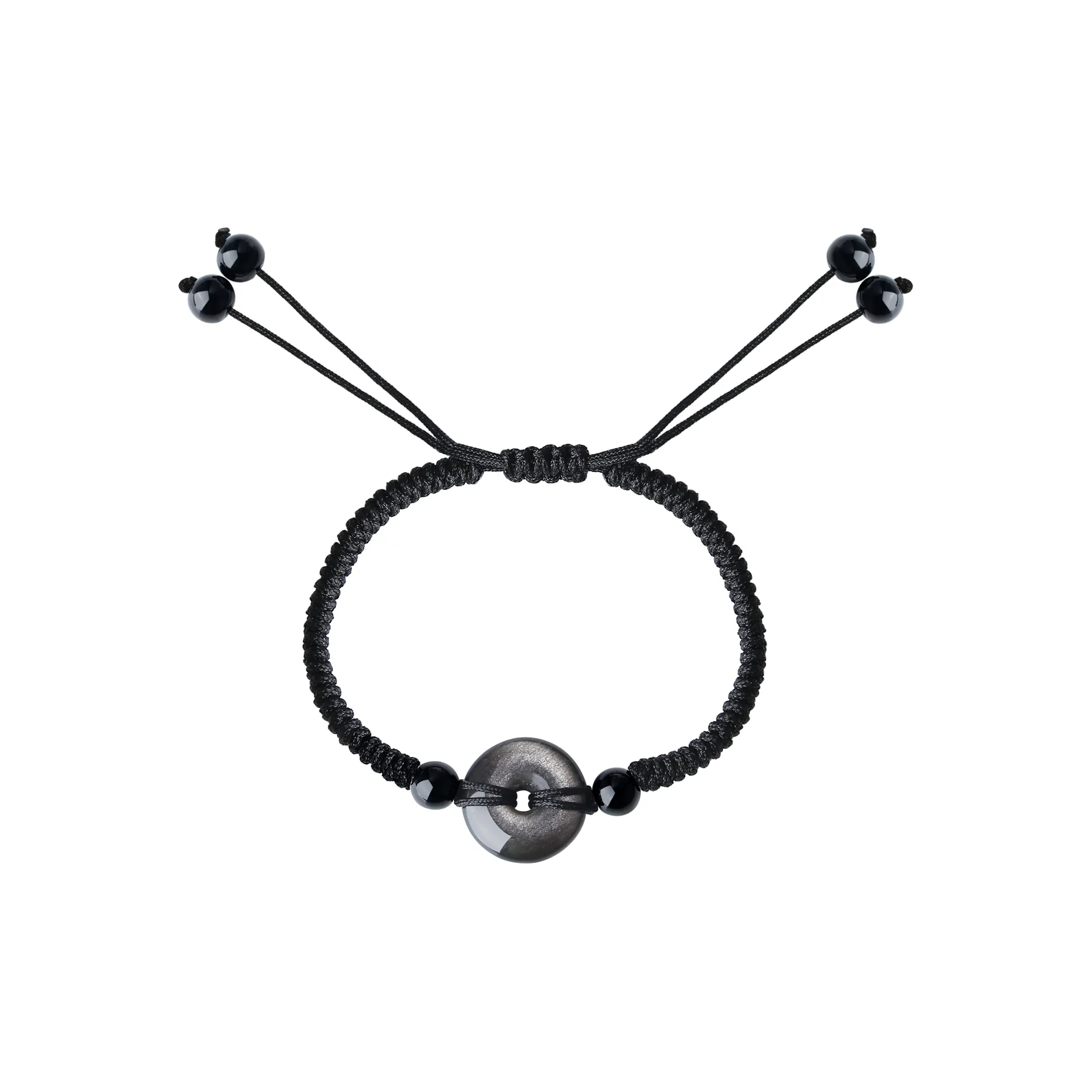 CLARKIA FLOWER Серебряный SHEEN Обсидиан Браслет Шнурки Унисекс