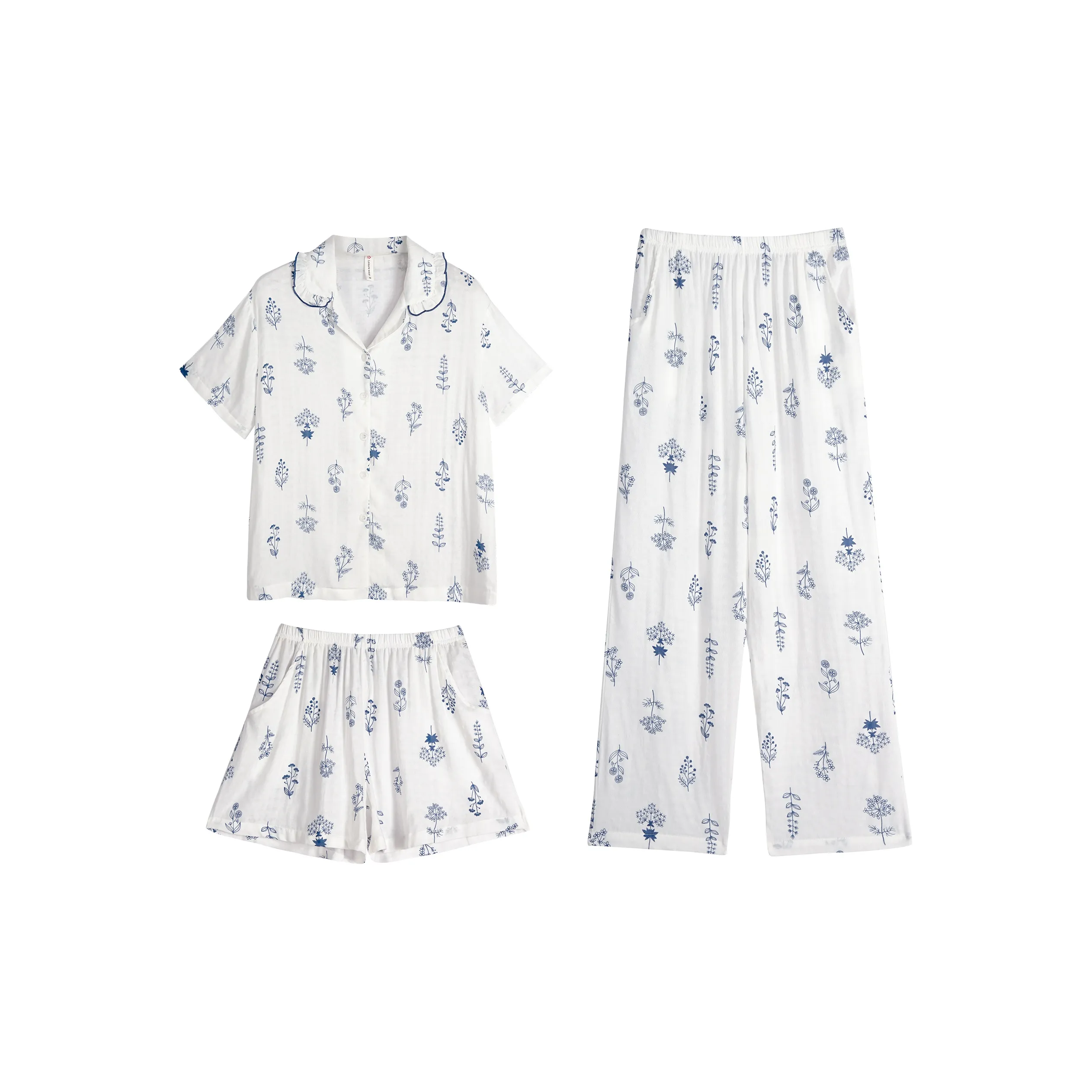 XUANZHITING Пижамный комплект с короткими рукавами и шортами брюки женские белые