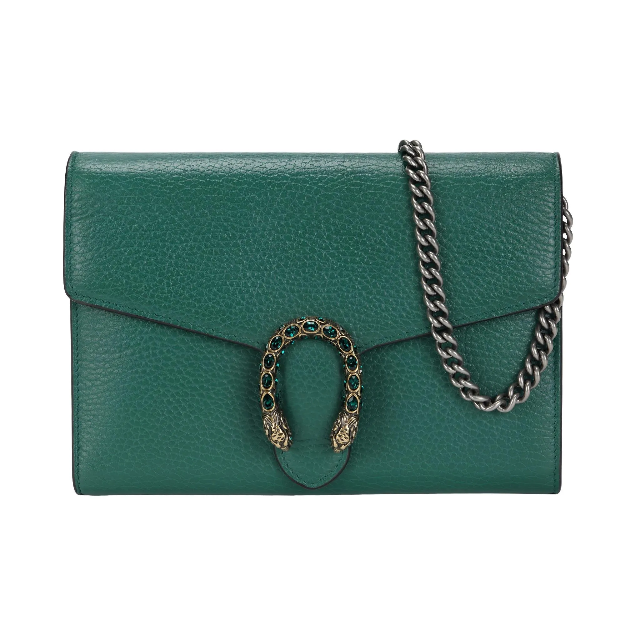 GUCCI Dionysus Mini Leather Chain Wallet Shoulder Bag Green