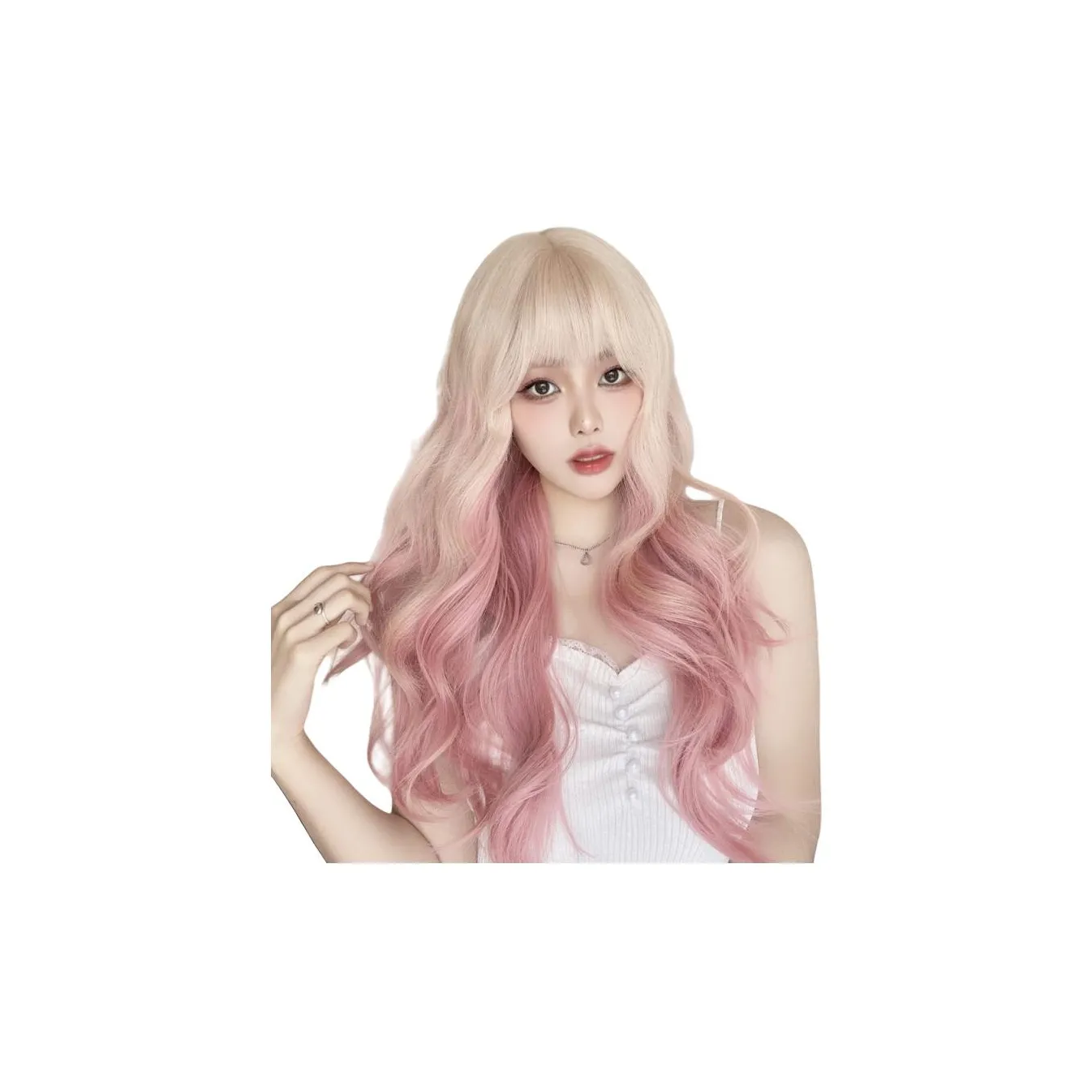 Gentle Welcome Перука Белый Золото Градиент Розовый Длинный Кудрявый Модный Интернет Знаменитый Lo Градиент Цвет Большая Волна