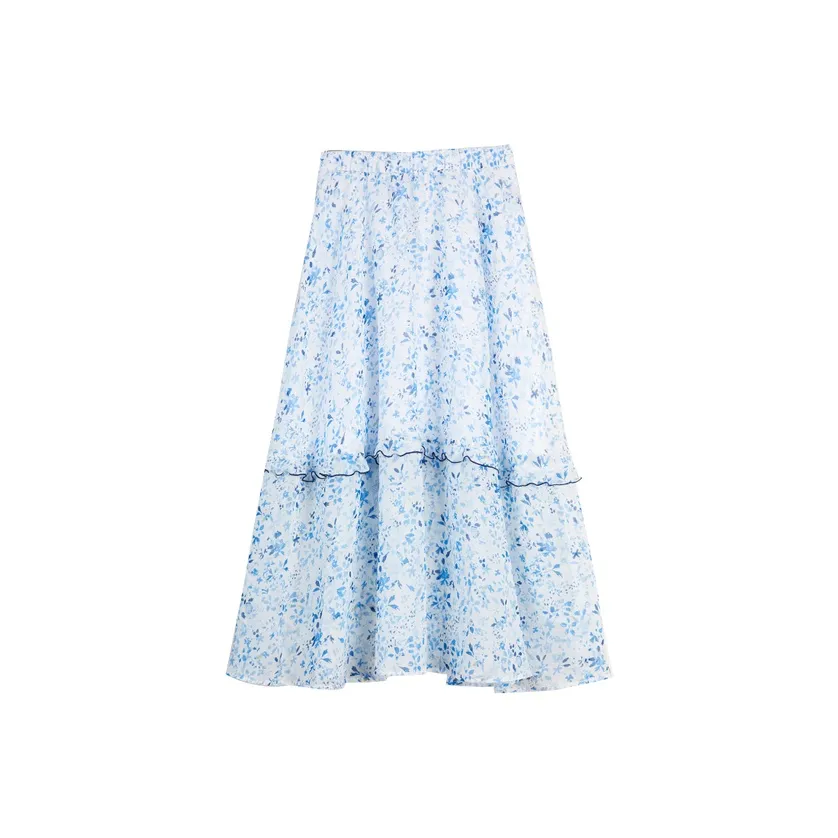Elle Голубой цветок Женские Повседневные длинные юбки