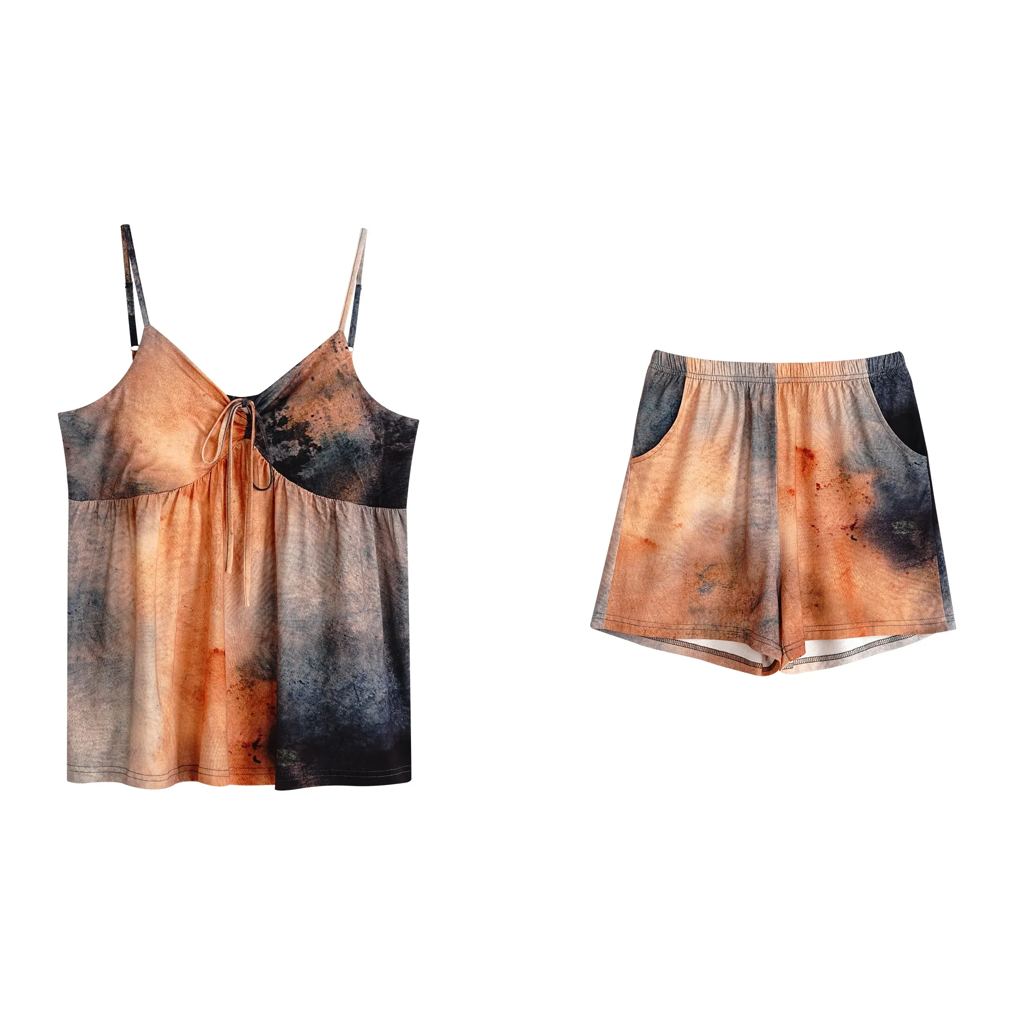 XUANZHITING Пижамный комплект женский Tie Dye оранжевый