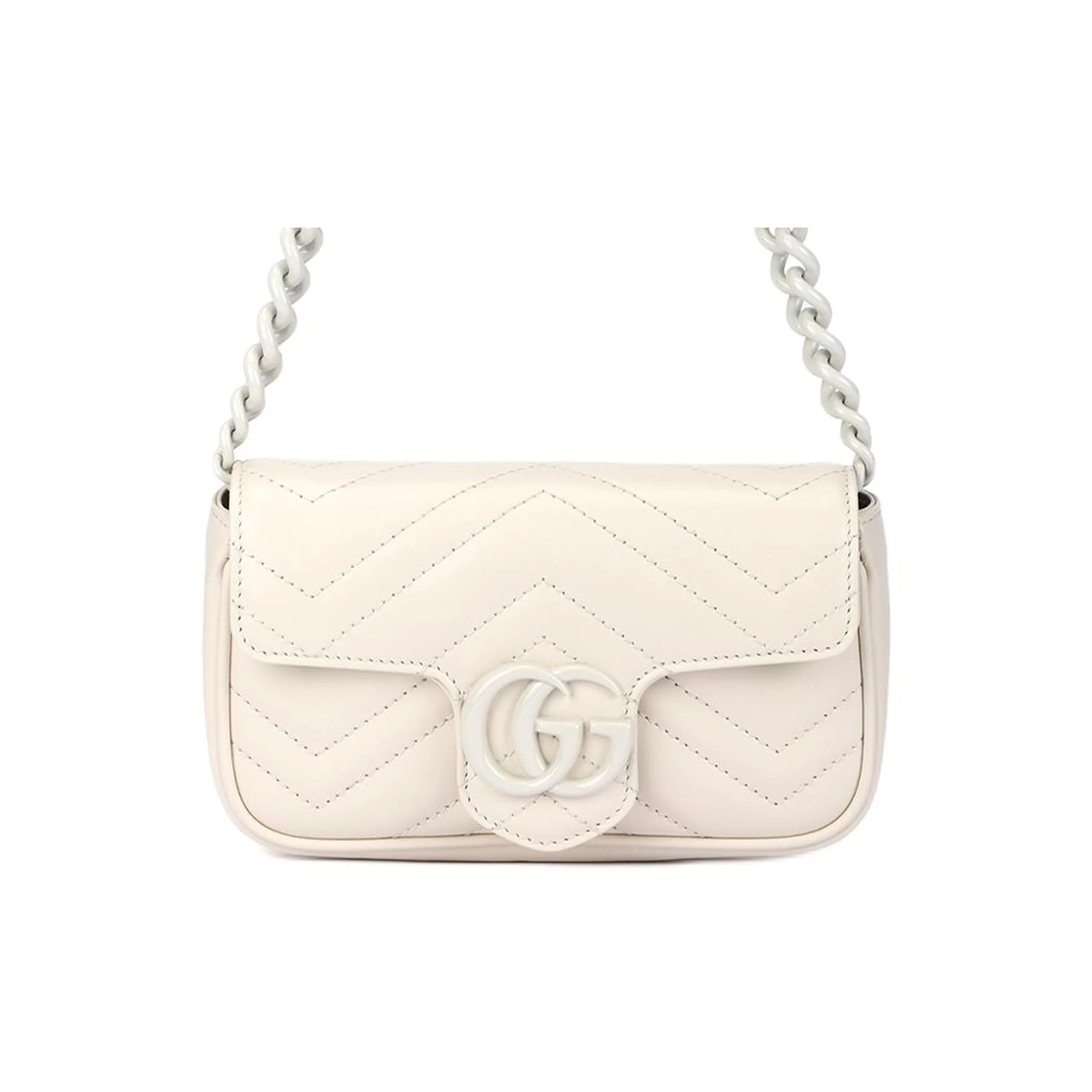 GUCCI GG Marmont V Shaped Quilted Leather Flap Bag Chain Bag Shoulder Bag, Fanny Pack Women's White