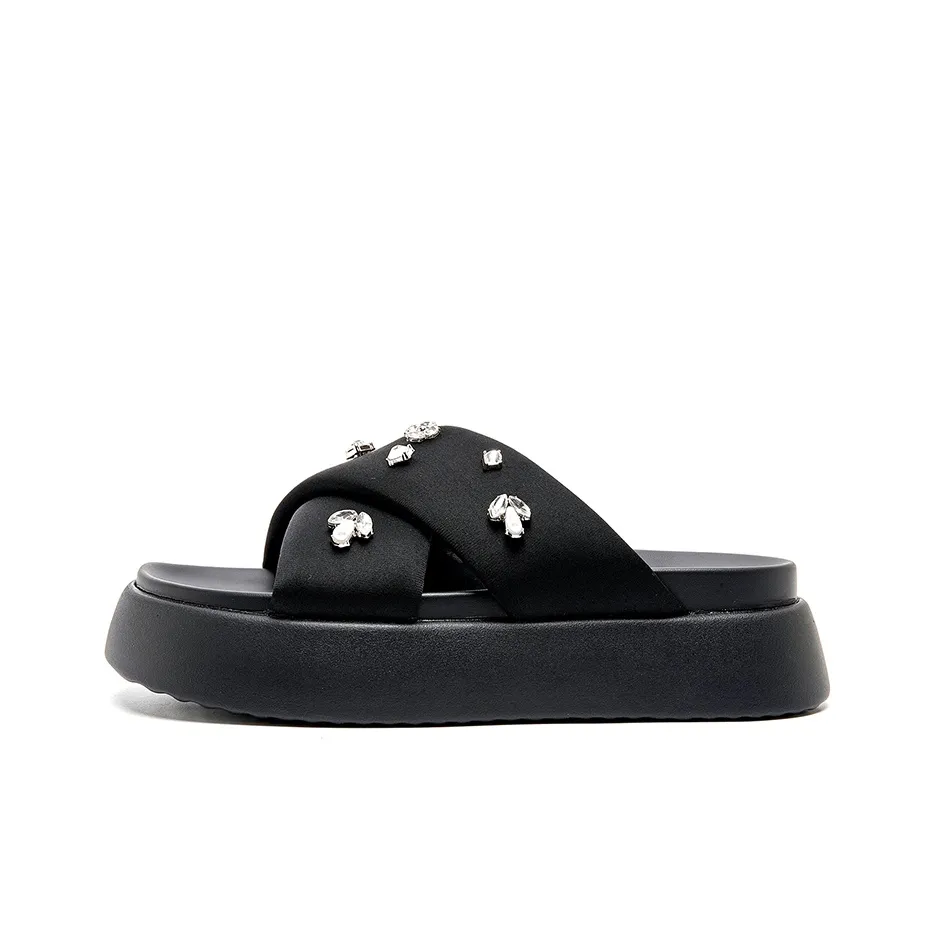 MALEMONKEY Rhinestone Slip-resistant Shock Absorbers Slippers Women's Black MALEMONKEY Стразы Противоскользящие Амортизаторы Шлепанцы Женские Черные