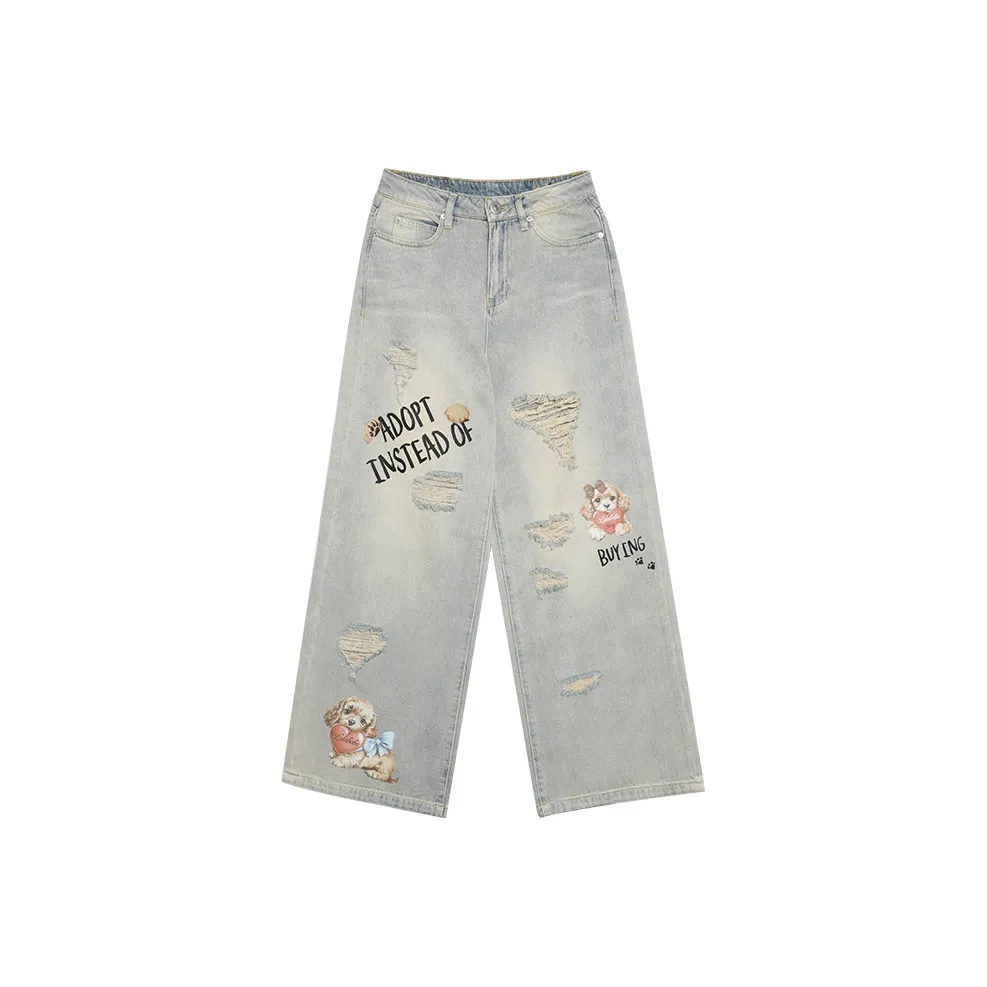 LALABOBO Средне-голубой Белый Женские Джинсы