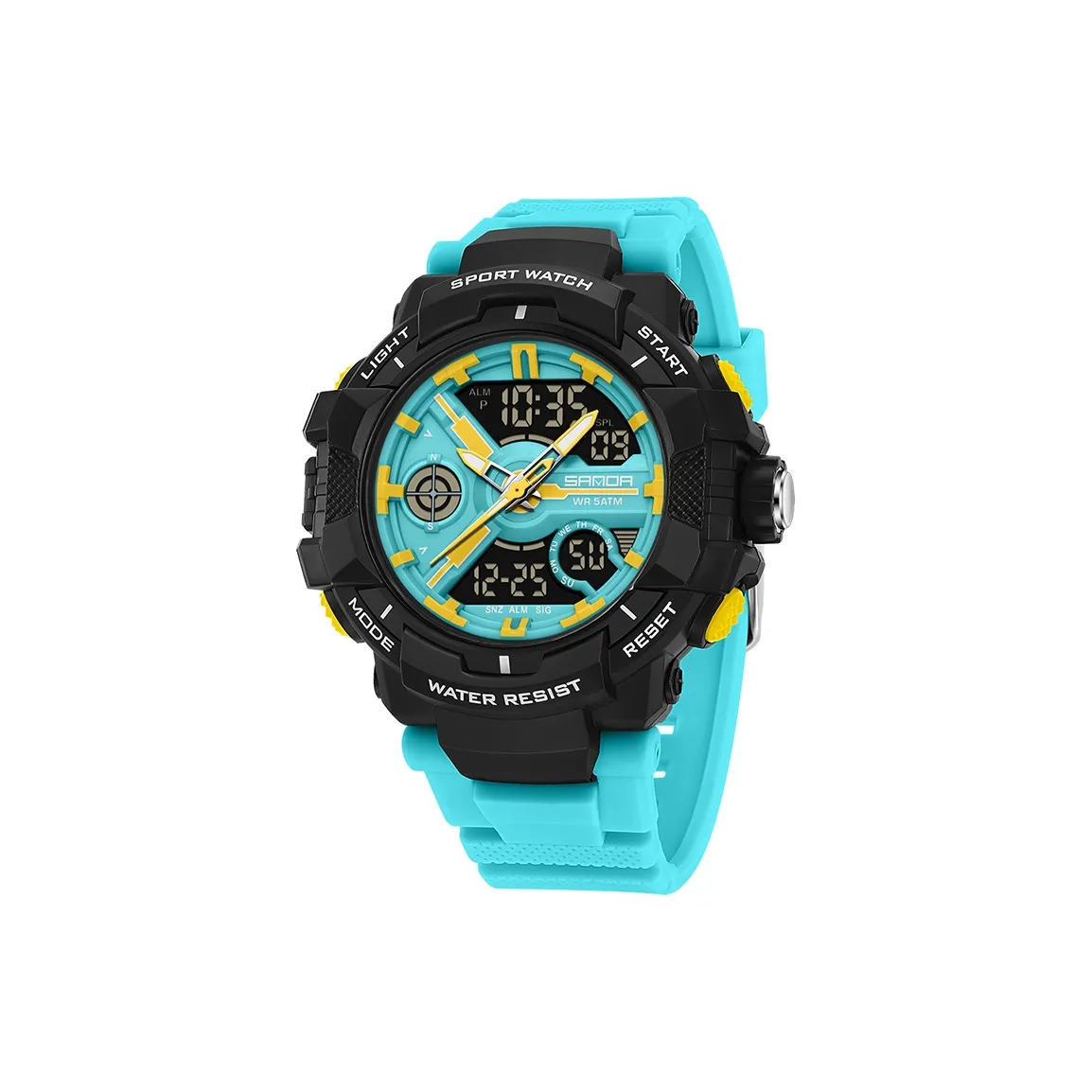 Sanda Электронный + Кварцевый механизм TPU Ремешок Часы Мужские Черный Циферблат