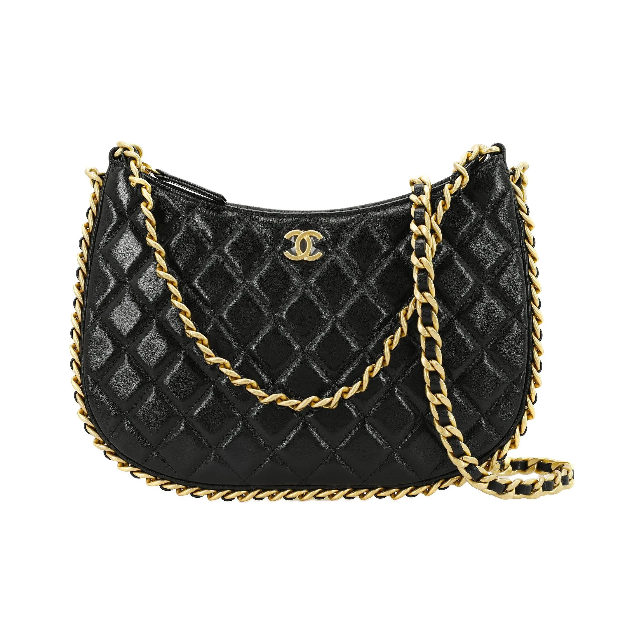 CHANEL Lambskin Hobo Bag, Portable Crossbody Bag, Shoulder Bag Women's Black