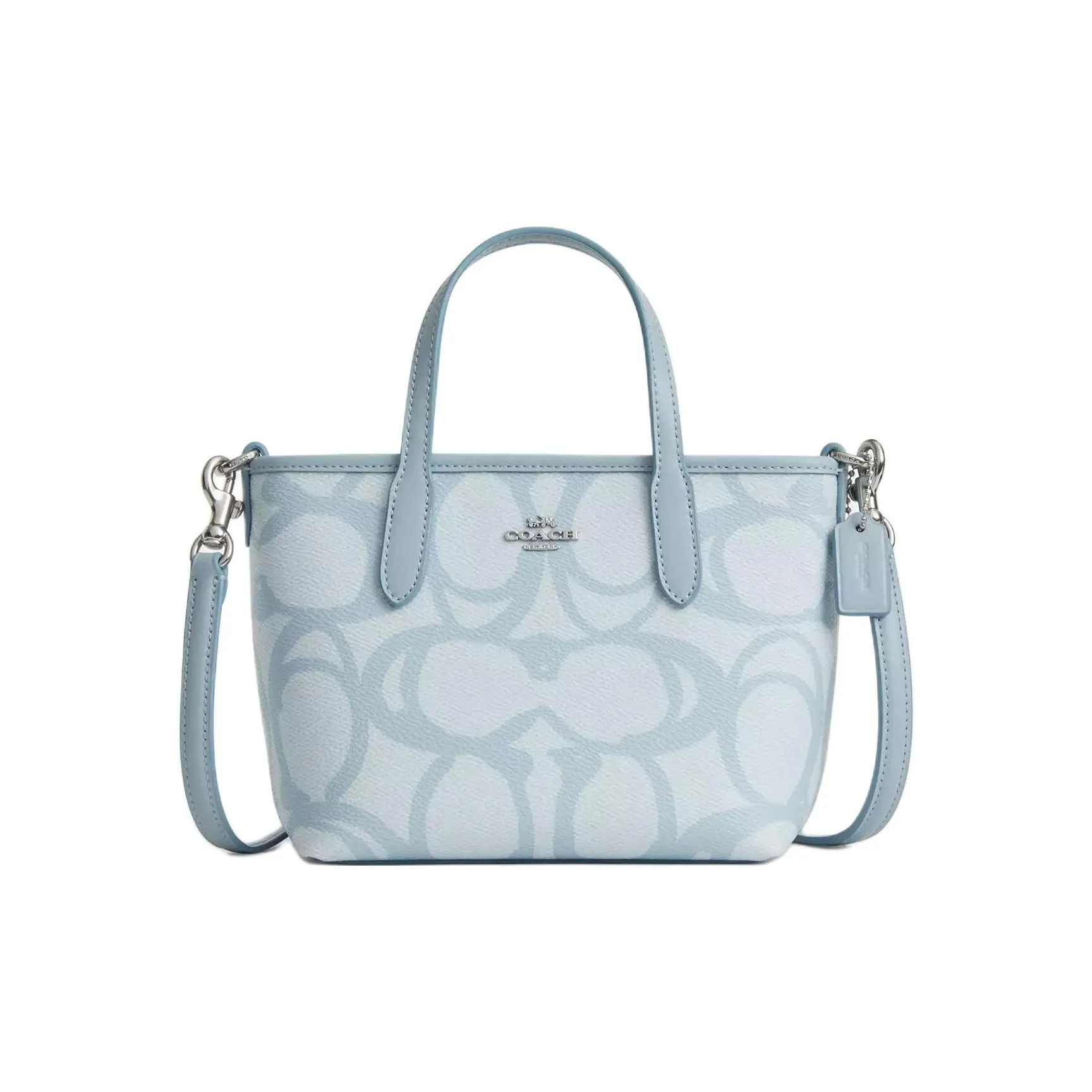 COACH Городская Сумка Tote из покрытого холста Сумка для покупок Сумка через плечо Сумка мини Женская Ледяной синий