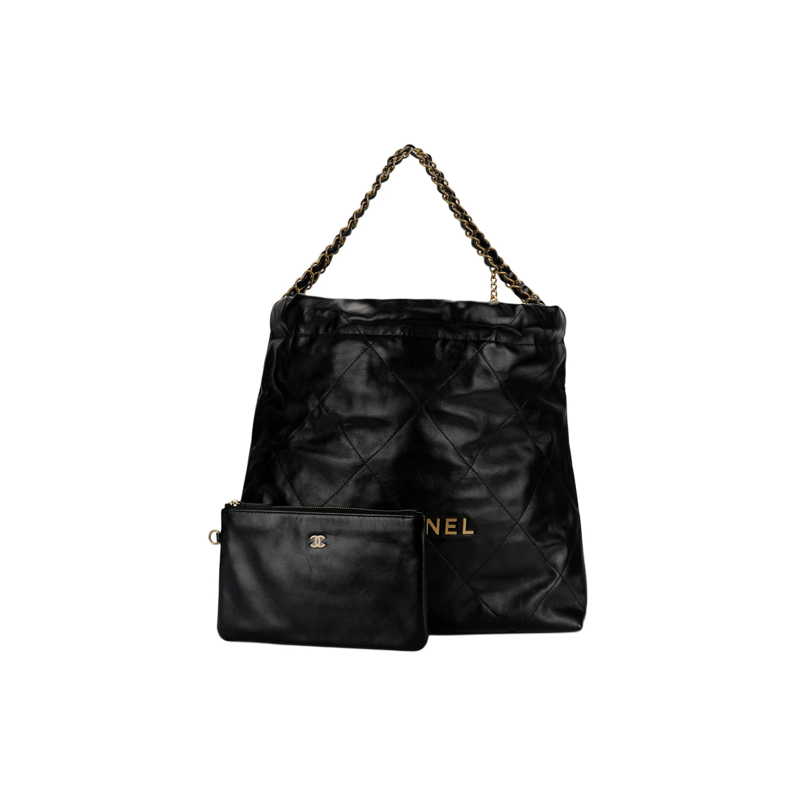 CHANEL 22Bag Shiny Calfskin Hobo Bag, Crossbody Bag, Shoulder Bag Women's Black