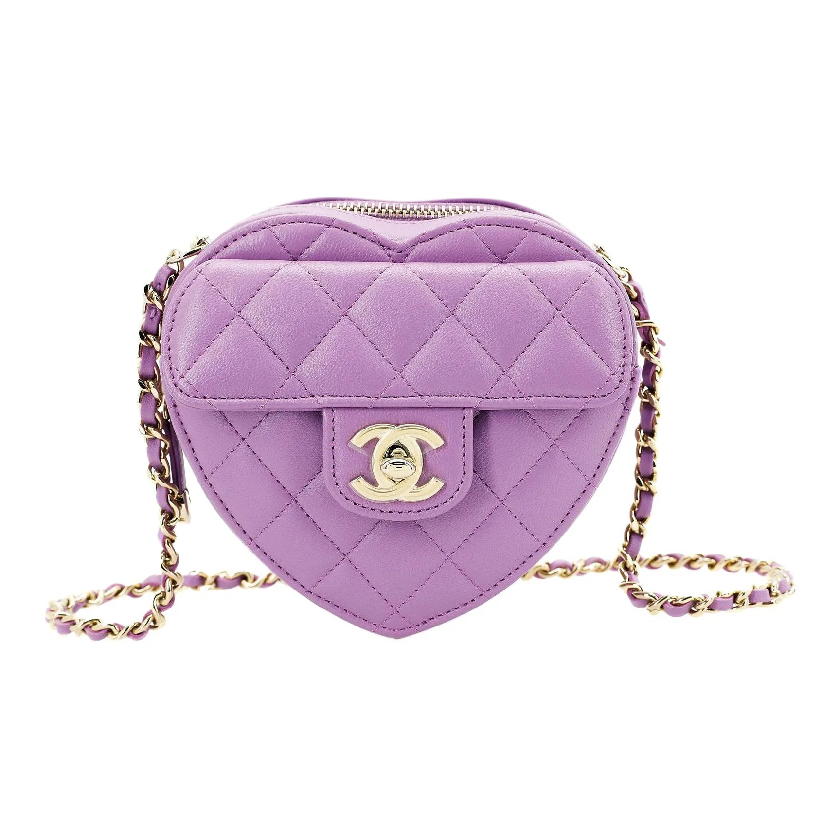 CHANEL Sheepskin Heart Bag, Shoulder Bag, Crossbody Bag Women's Purple Pink