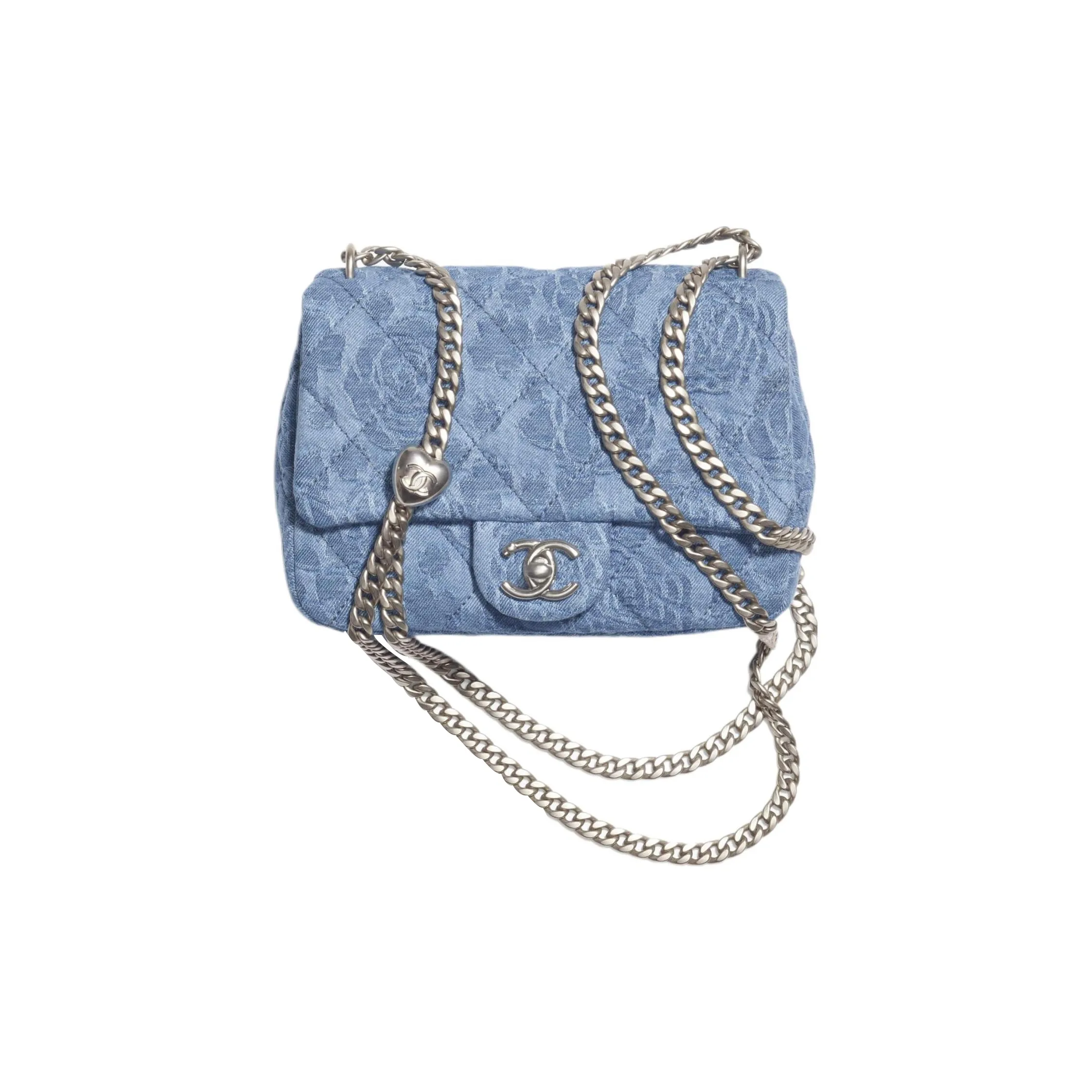 CHANEL 23P SS Denim Mini Square Flap Bag, Flap Bag, Shoulder Bag, Crossbody Bag Medium Size Women's Washed Blue