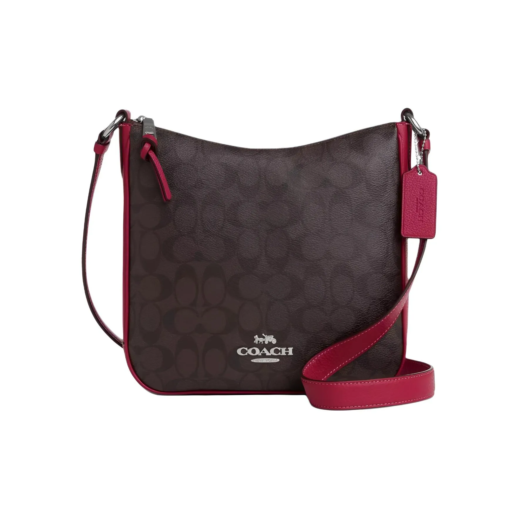 COACH Ellie Egg Stone Pattern Canvas With Leather File Bag Shoulder Bag Crossbody Bag Medium Size Women's Coffee & Red