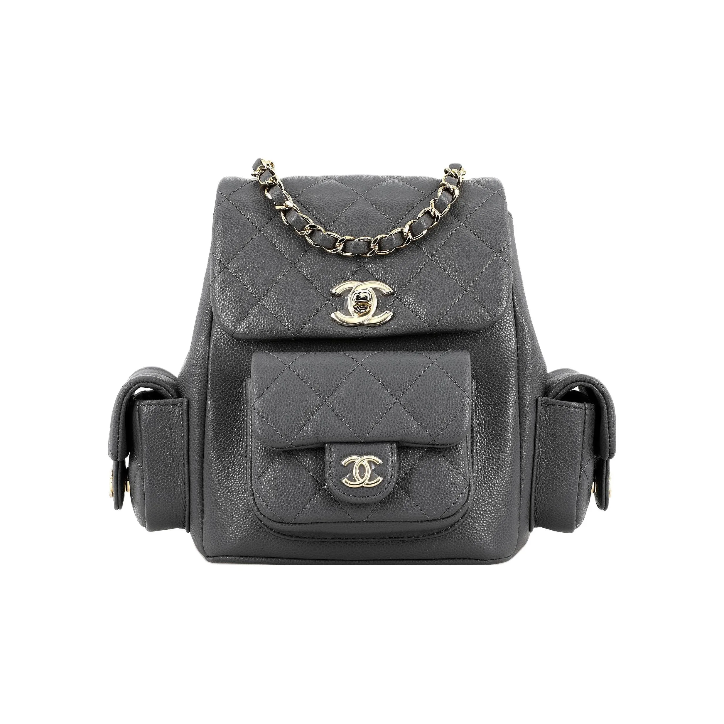CHANEL Small Duma 23K Grained Calfskin Backpack Dark Grey AS4399