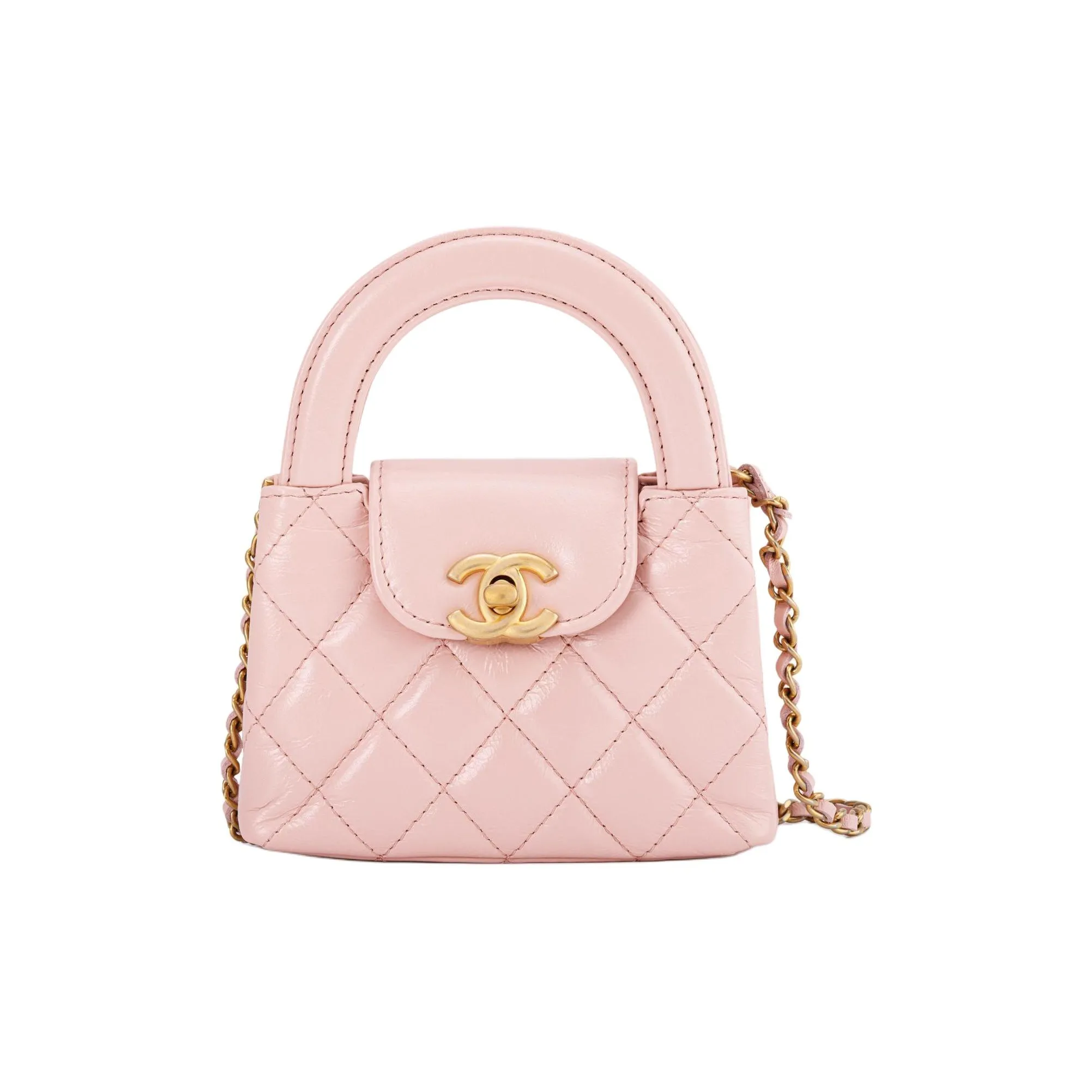 CHANEL Cow Leather Clutch, One Shoulder Handbag Extra Mini Women's Light Pink