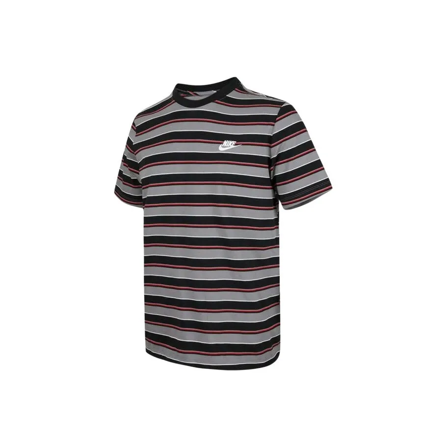 Nike Club Серый Черный Полосы Мужская T-Рубашка