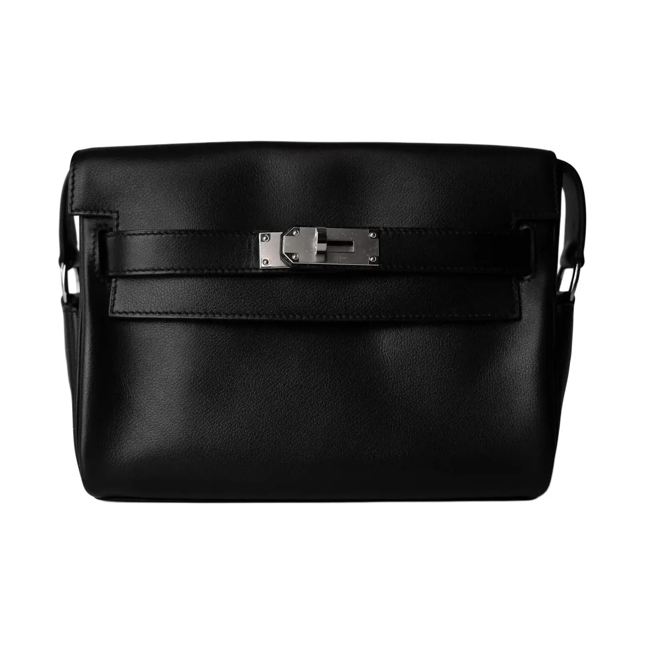 HERMES Kelly Evergrain Calfskin Kelly Bag, Messenger Bag, Shoulder Bag Trumpets Women's 89 Noir Black