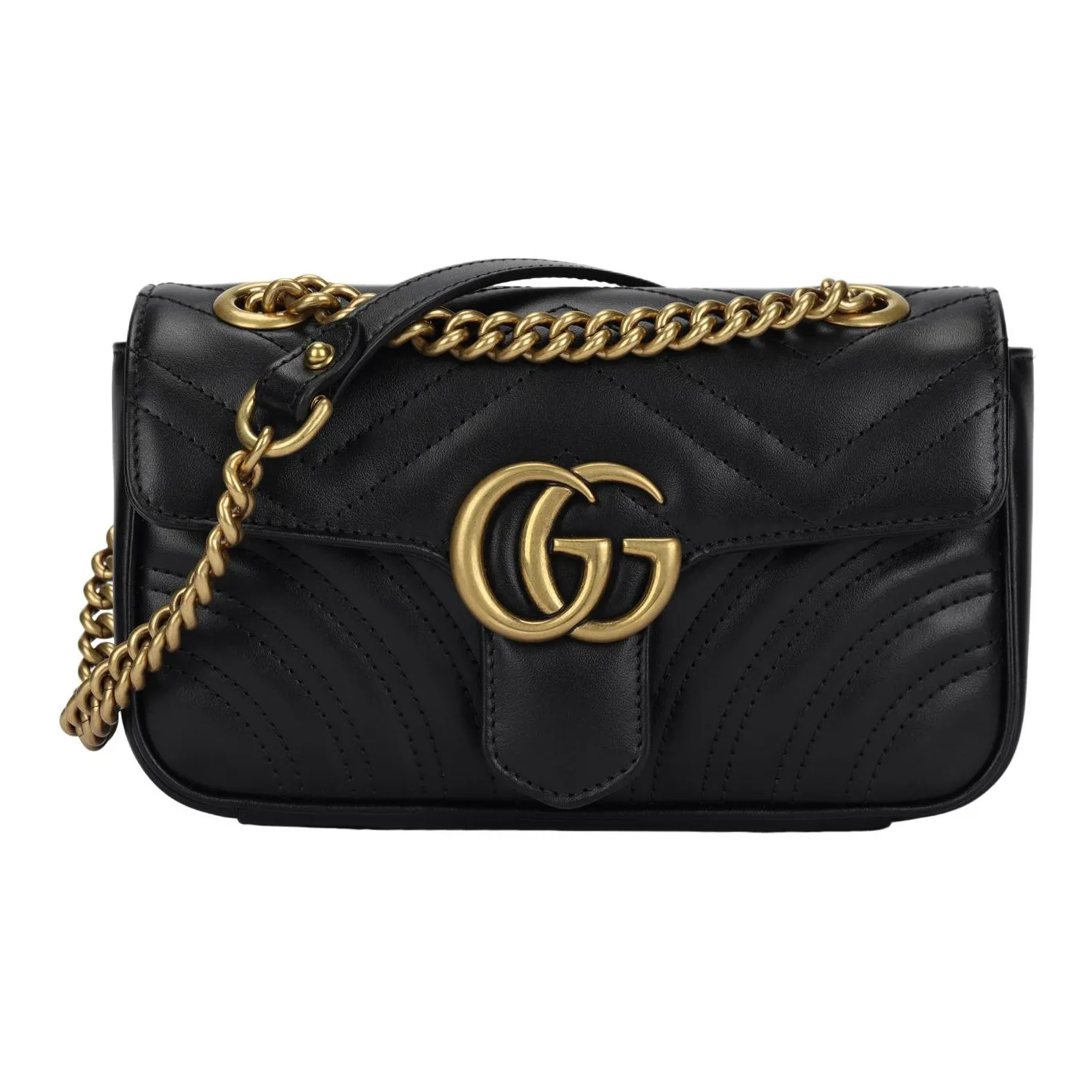 GUCCI GG Marmont Mini Shoulder Bag Matelasse Chevron Black