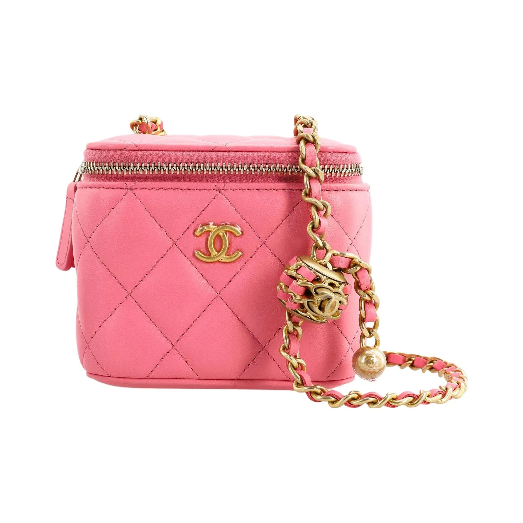 CHANEL Lambskin Makeup Bag, Shoulder Bag, Crossbody Bag Women's Orange Pink