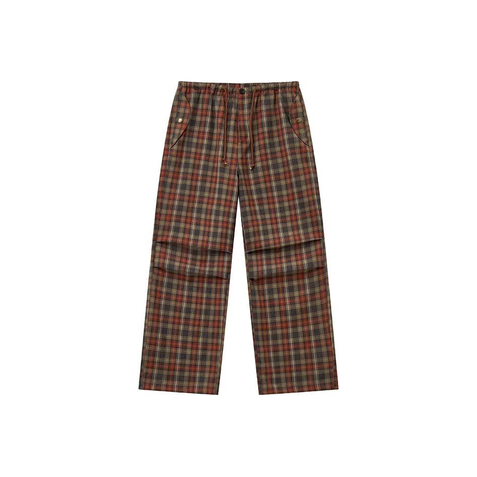 WULISHAONIAN Шерсть Полуэластичный Повседневный Плиссированные Винтаж Lazy Клетчатые Брюки Унисекс