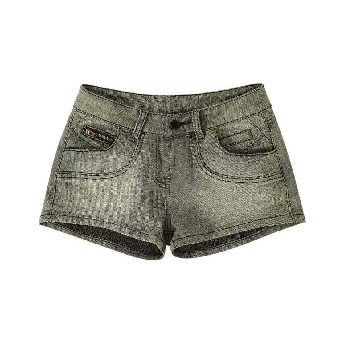 Белый медведь Горячая девушка Старая версия A Линия Расклешенный Прямой крой Молнии Премиум Feel Атмосфера Джинсовые шорты Женские