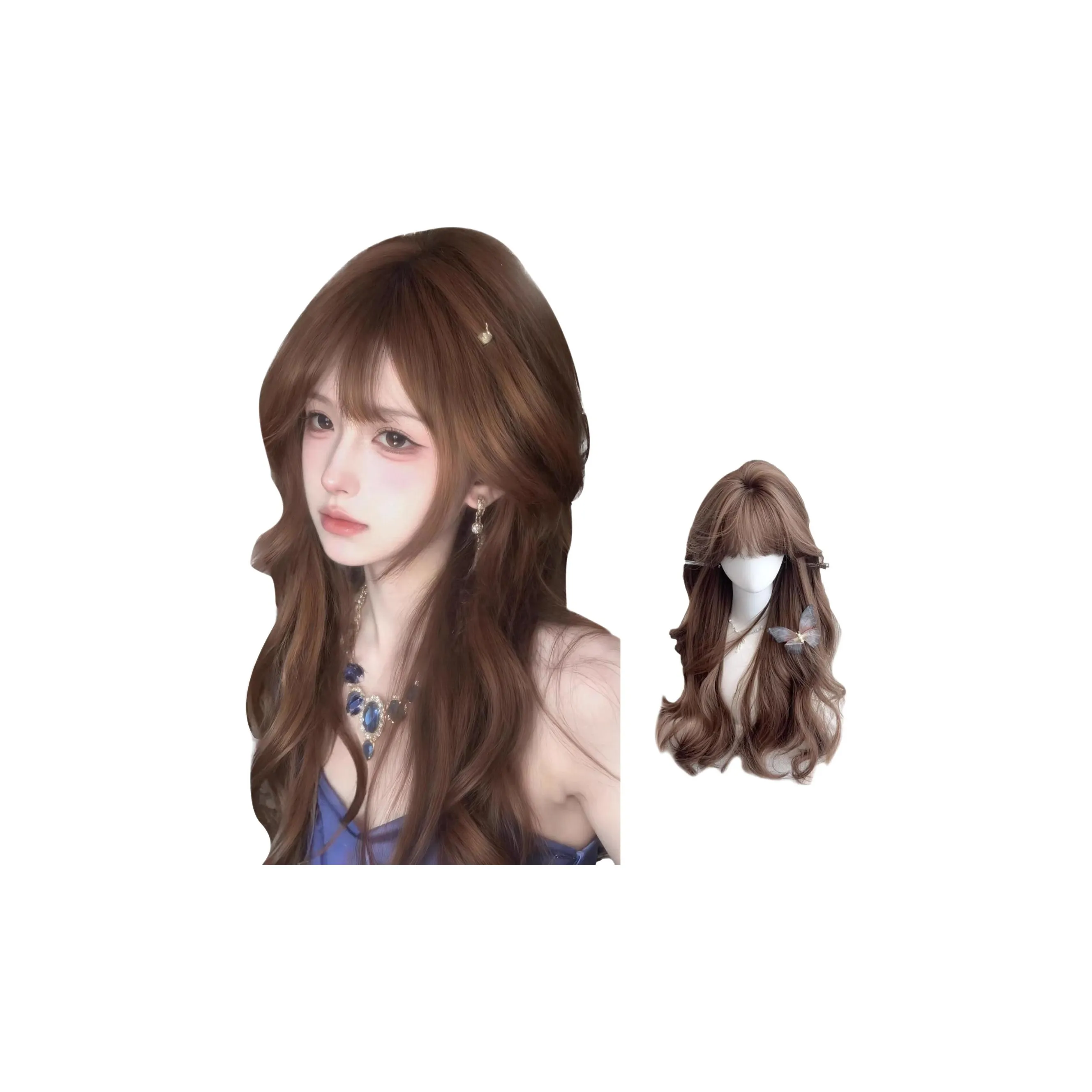 FYOSEE Длинные Волосы Перука для Женщин Повседневная Лолита Традиционный Мед Чай Льняная Ткань Длинные Завитки