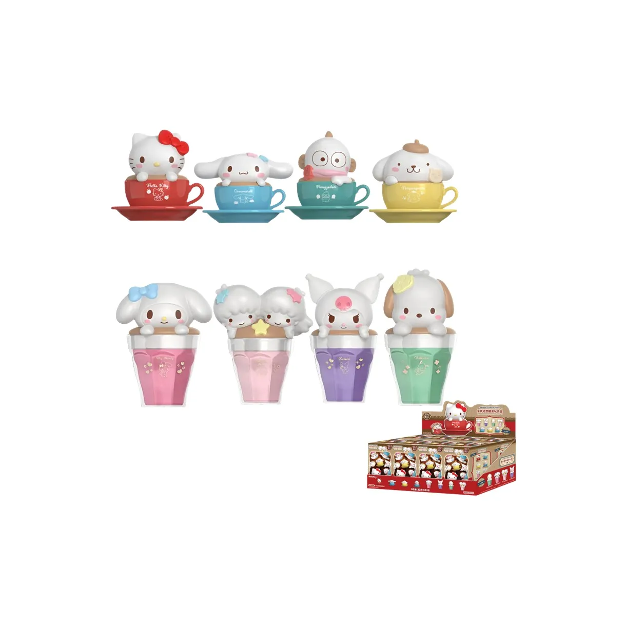 Sanrio x Hello Kitty Латте Стайлинг Конфетный цвет Toy Коробка Cartoon Cute Слепые коробки Один Mystery Коробка Целая коробка 8 шт