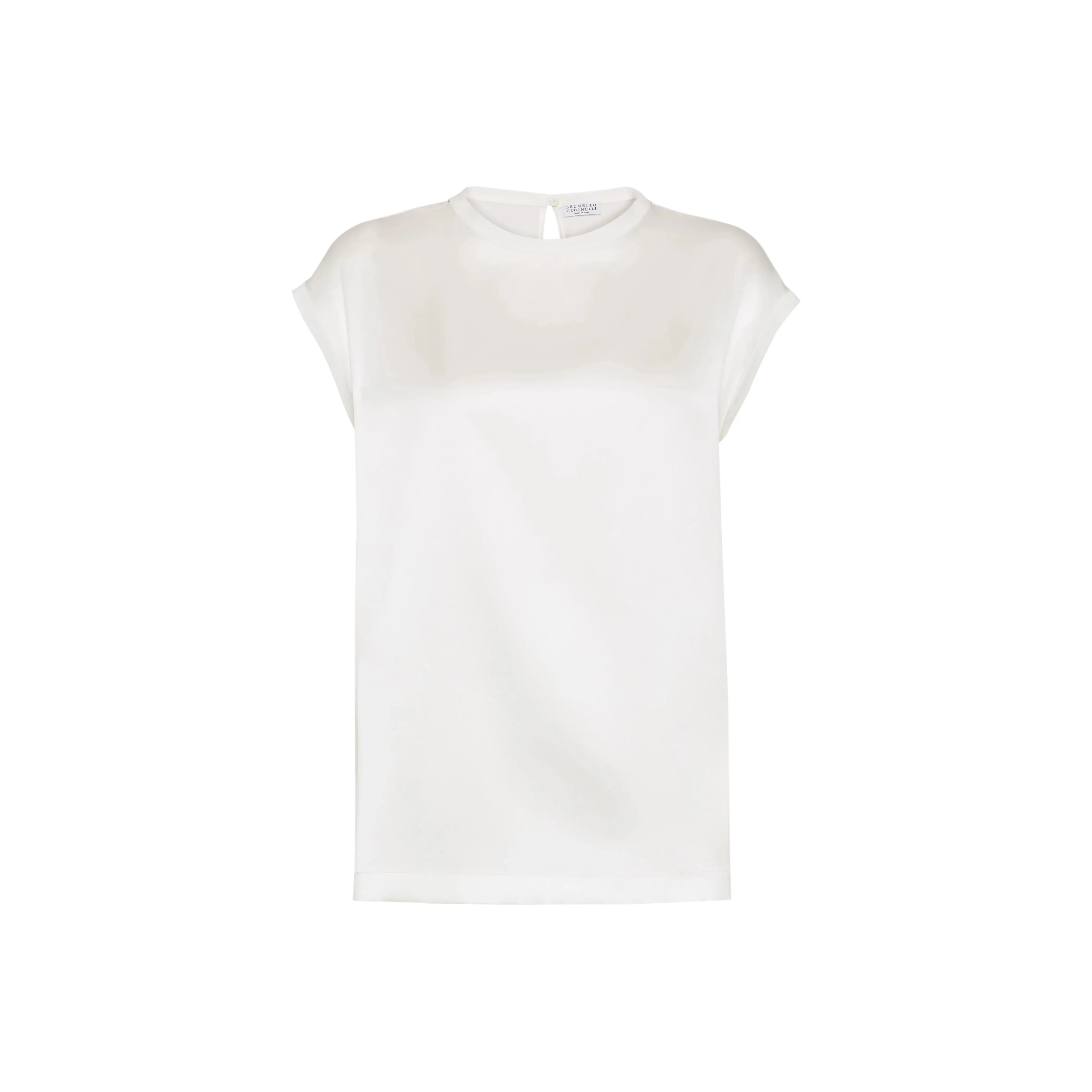 Brunello Cucinelli Cap Sleeved Crewneck Satin Blouse