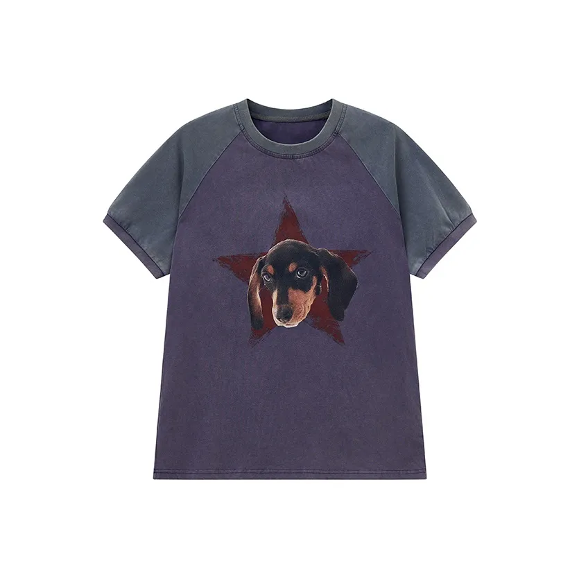 WULISHAONIAN Выстиранный Фиолетовый G418 Серый Jacker Реглан Короткий Рукав Т-Рубашка Унисекс