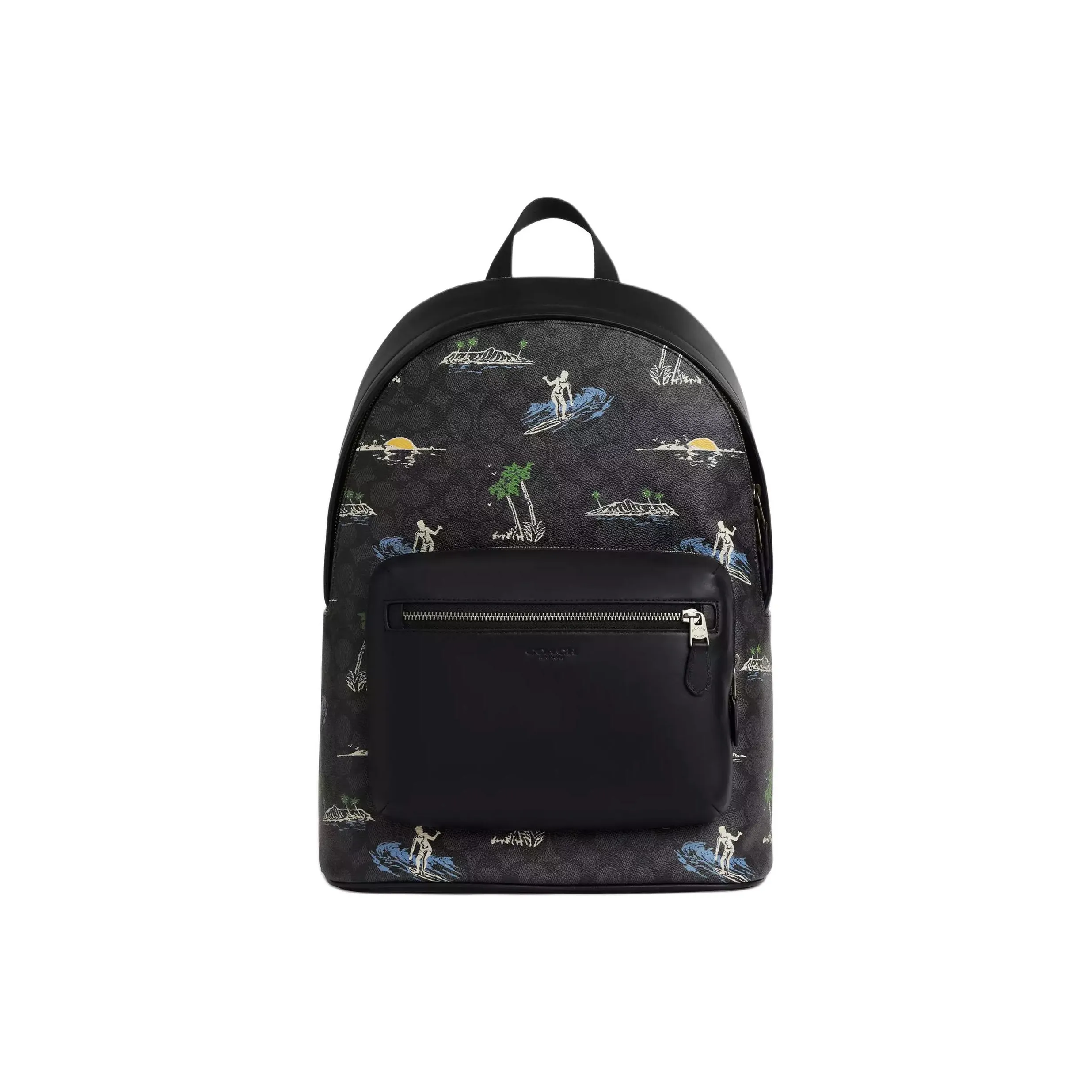 COACH Покрытый холст Рюкзак Большой Унисекс Черный