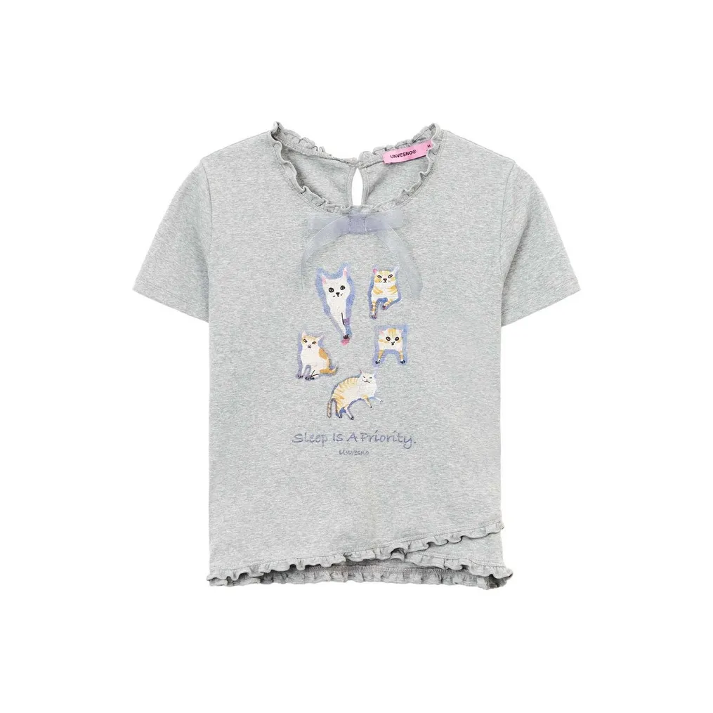 UNVESNO Пепельный, Облегающий крой Женские футболки