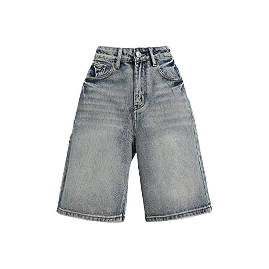 Белый медведь Колено Длина HIGH RISE Свободный крой Модный и Крутой Роскошная уличная мода Утягивающие Джинсовые шорты Женские