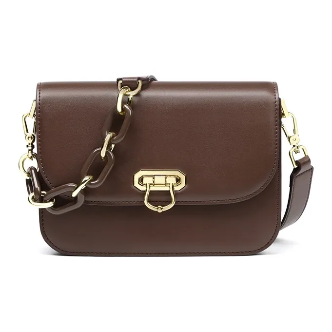 PESASRIE Сумка через плечо из коровьей кожи женская кофейного черного цвета