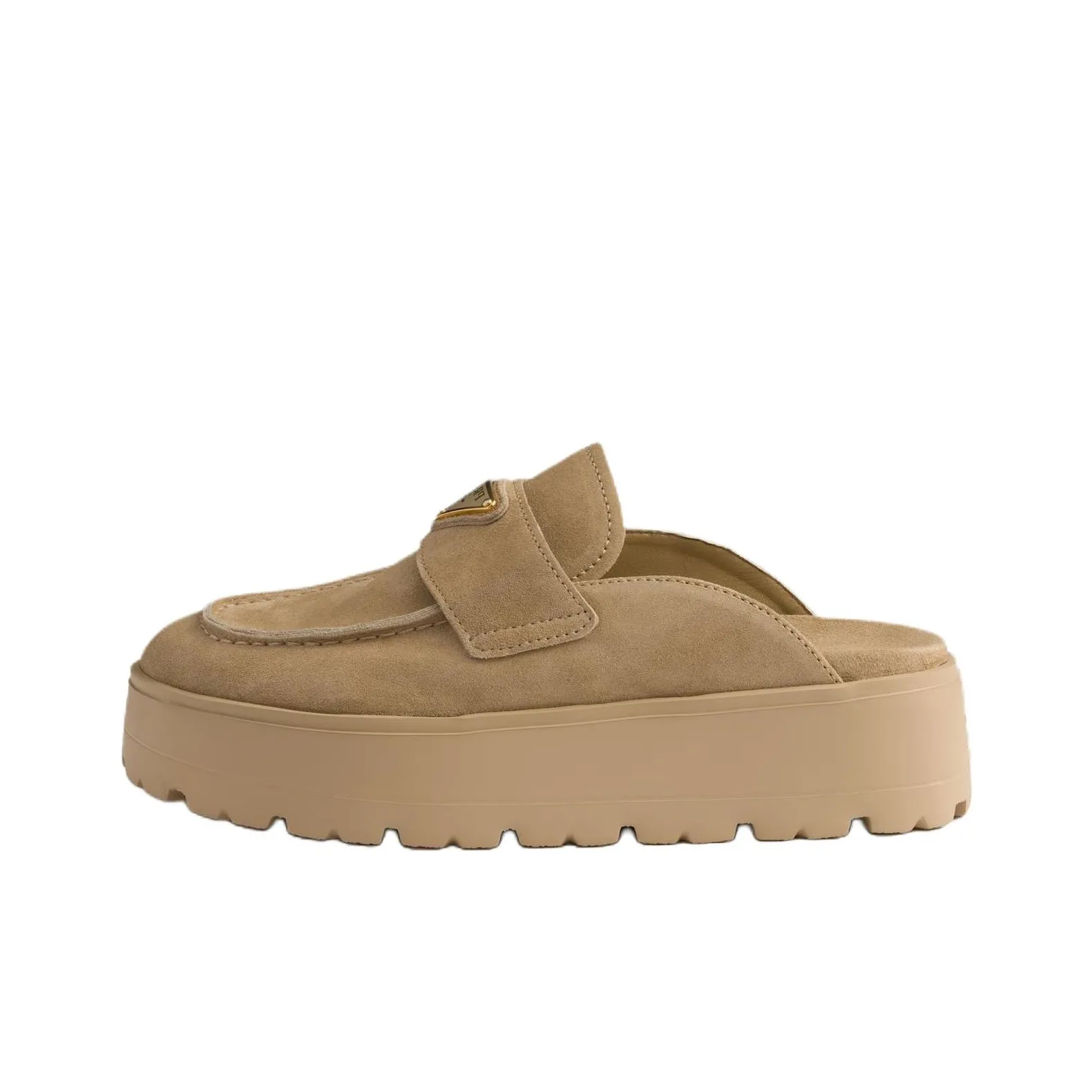 PRADA Rubber Sole Closed Toe Slippers 4.5cm Women's Beige