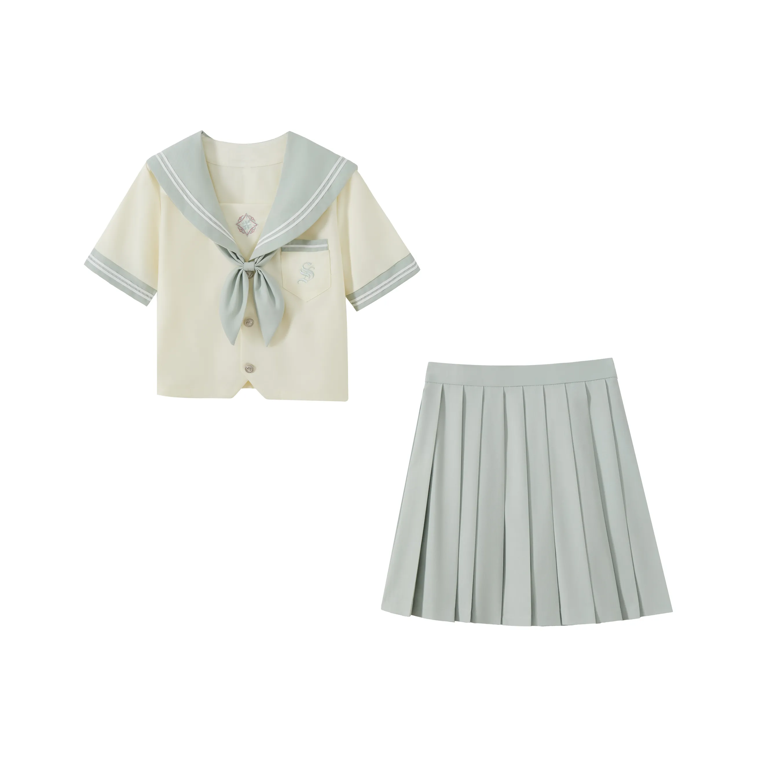 KAZAN Мята Матроска THREE Комплект Воротник военного флота Топ + Мятно-зеленая Галстуки-бабочка + Мятно-зеленая Плиссированная Юбка Женская Униформа