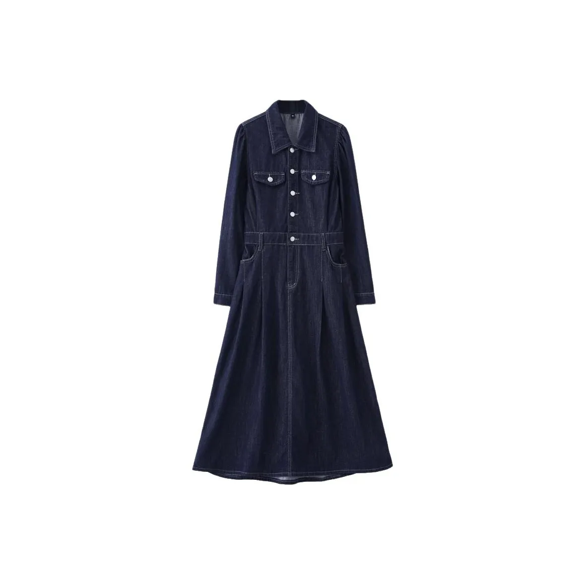 Musewave Винтаж Гонконгский шик Коммутирование Похудение Юбка 25 Лето Французский Элегантность Длинный рукав Отложной воротник Джинсовое платье Женские