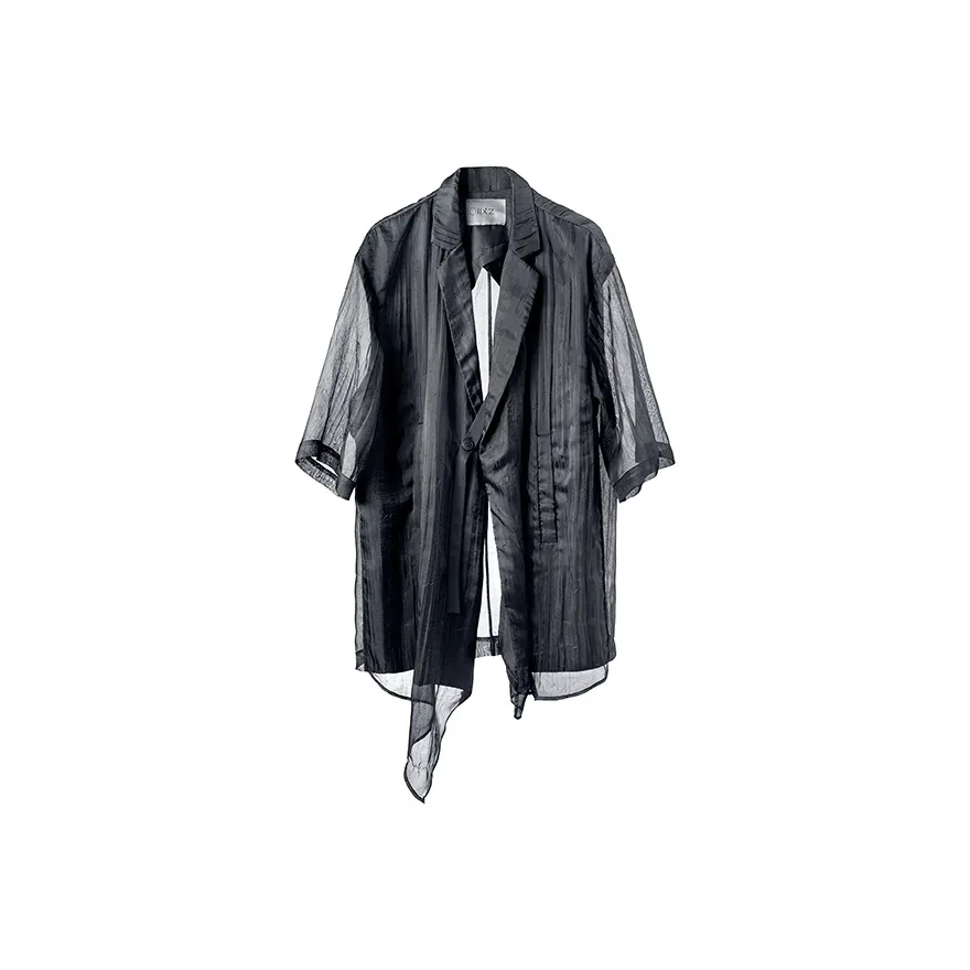 HUANXIANGZHE Полупрозрачный Шифон Однотонный Короткий Рукав Бизнес Костюм Куртка Женская Черная