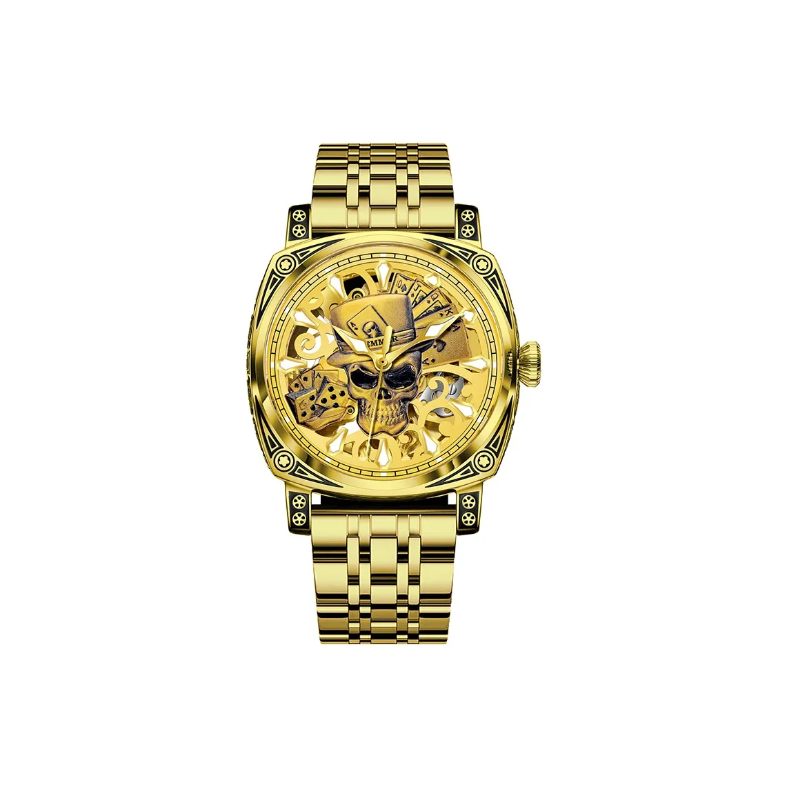 HAEMMER Механические Мужские Часы Стальной Ремешок Золотой Циферблат