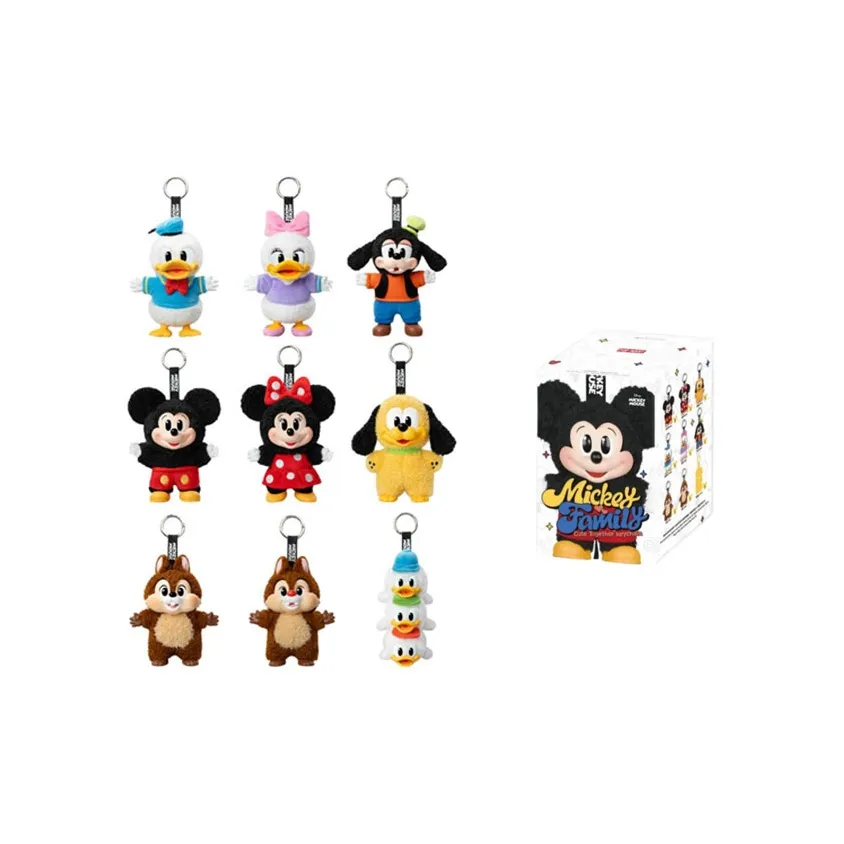 POP MART Коллаборация Edition Mickey Mouse Family Vinyl Плюшевый Брелок Слепые Коробки Один Mystery Коробка Целая Коробка 8 шт