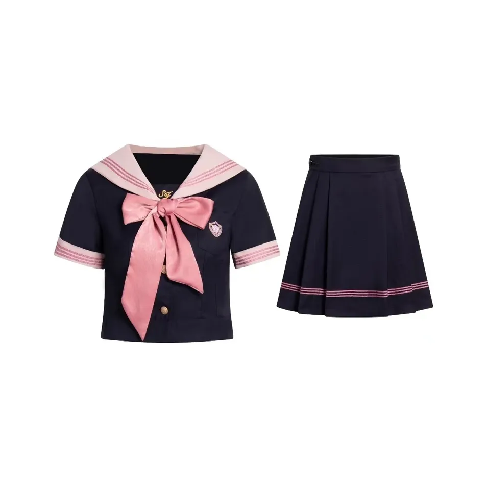 DOSOHEB Двухкомпонентный Набор [Черный и Розовый Топ с Галстуком-бабочкой + Юбка] Женская Униформа