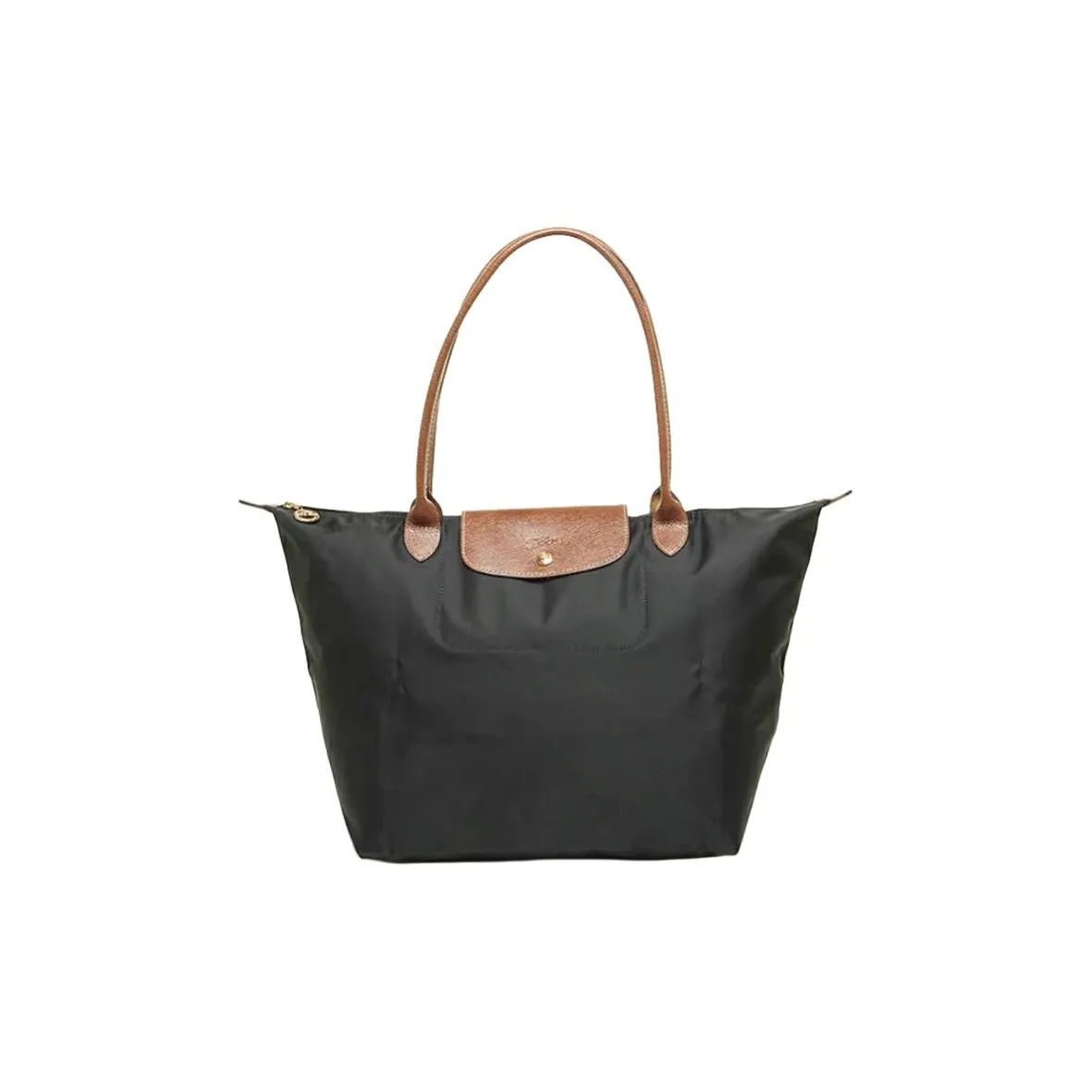 LONGCHAMP Le Pliage Canvas With Leather Canvas Bag, Tote Bag, Shopping Bag, One Shoulder Handbag Tubas Women's Black