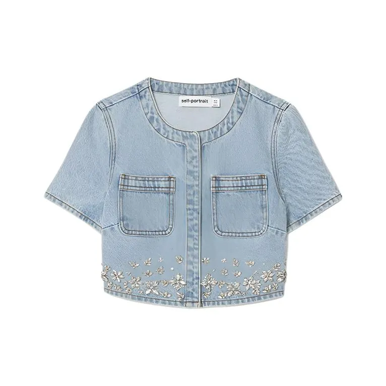 Self-portrait Embellished Cropped Denim Top
