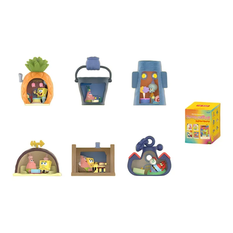POP MART Коллаборация Edición Губка Боб CARNIVAL Совместный модель Anniversary Celebration Collection Сценарий Слепые коробки Один Mystery Коробка Целая коробка 6 шт
