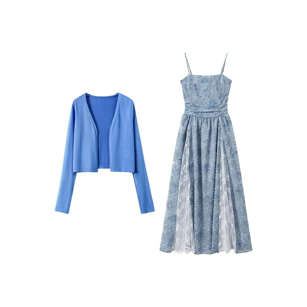 MARIE·COCO Синий кардиган + платье женские комплекты с юбкой