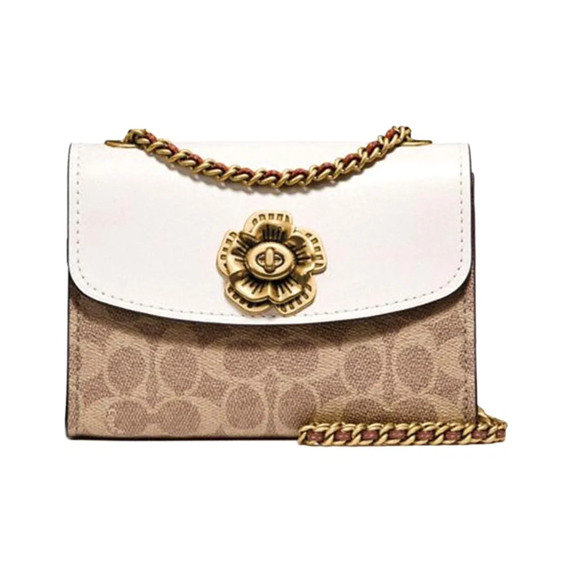 COACH Parker Coated Canvas With Calfskin Crossbody Bag, Shoulder Bag Women's White & Brown Monogram
