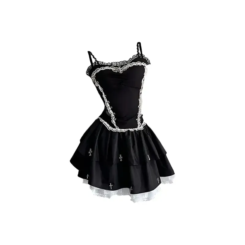 HeartyBite Черный Камисоль + Юбка Женские Слиплатья