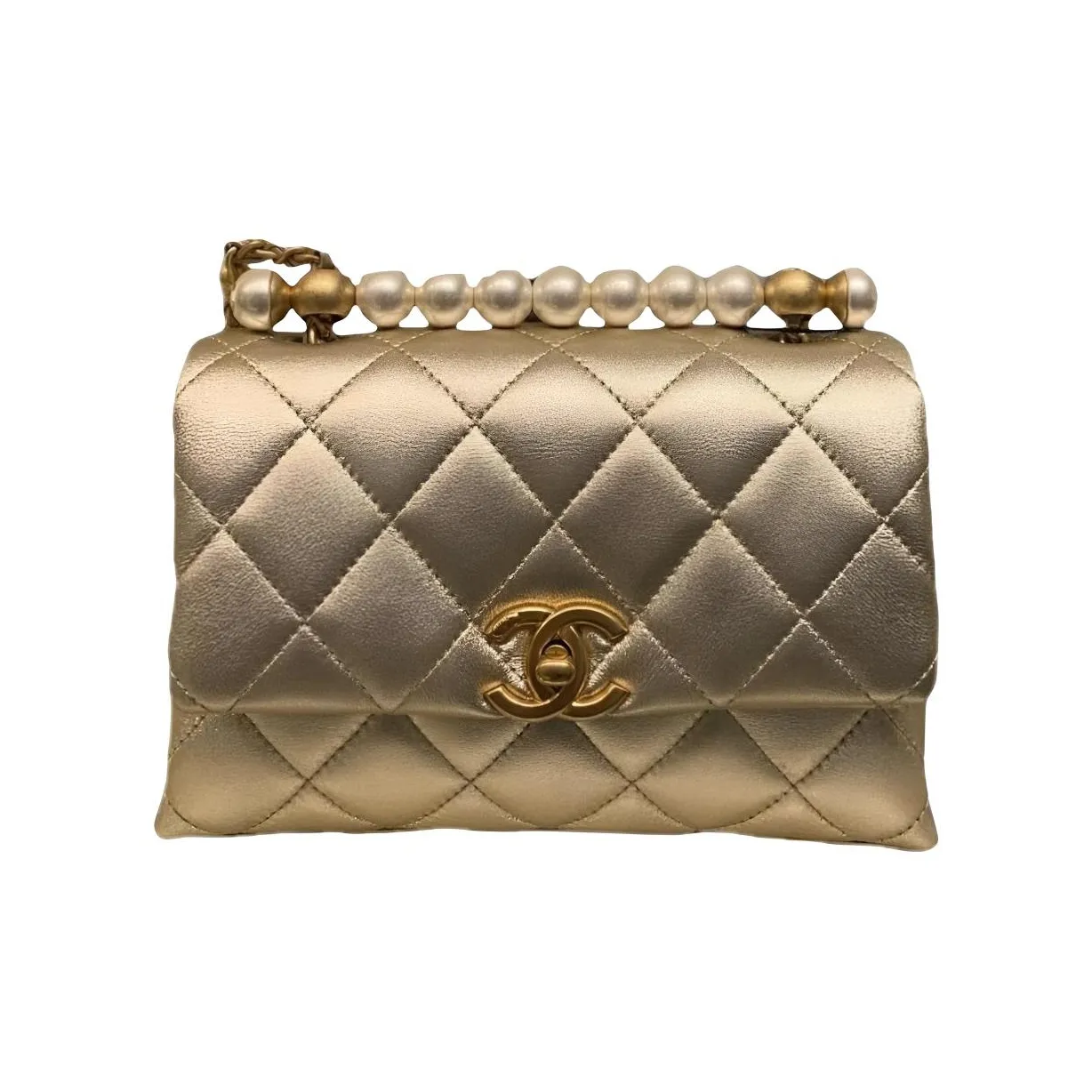 CHANEL Lambskin Flap Bag Handbag, Shoulder Bag, Crossbody Bag Mini Women's Gold