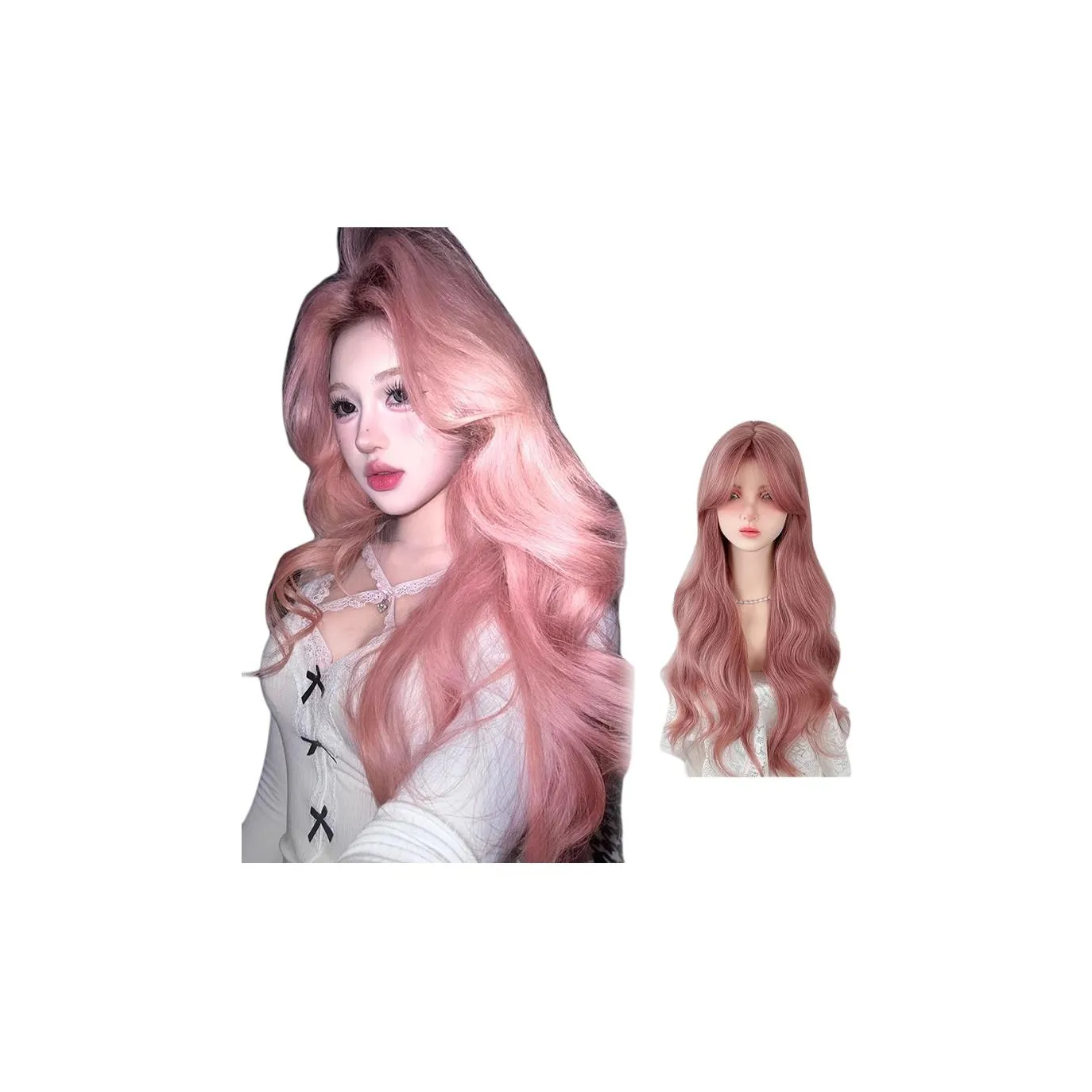 Gentle Welcome Розовый Перука Женская Длинные Волосы Средняя Раздел Большая Волна Длинные Плетеные Волосы с Натуральными Искусственными Волосами для Полной Головы Комплект