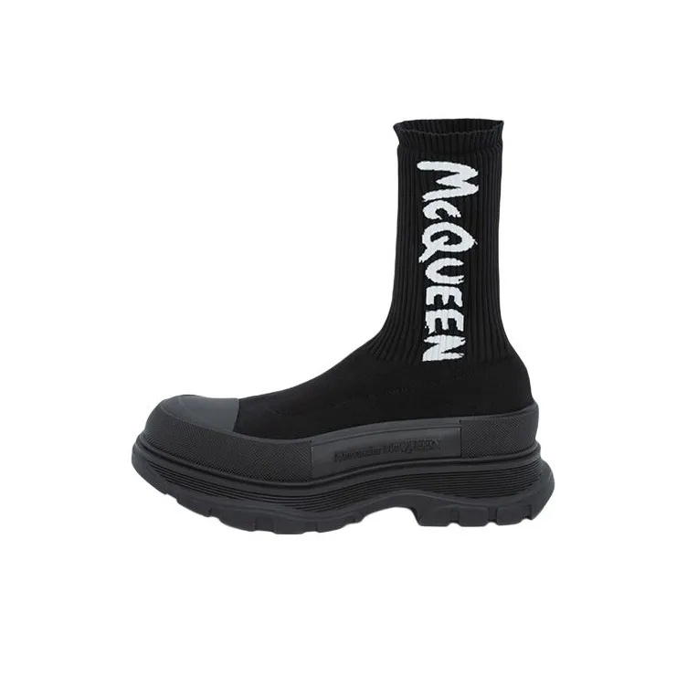 Alexander McQueen Graffiti Knit Tread Slick Boot Black