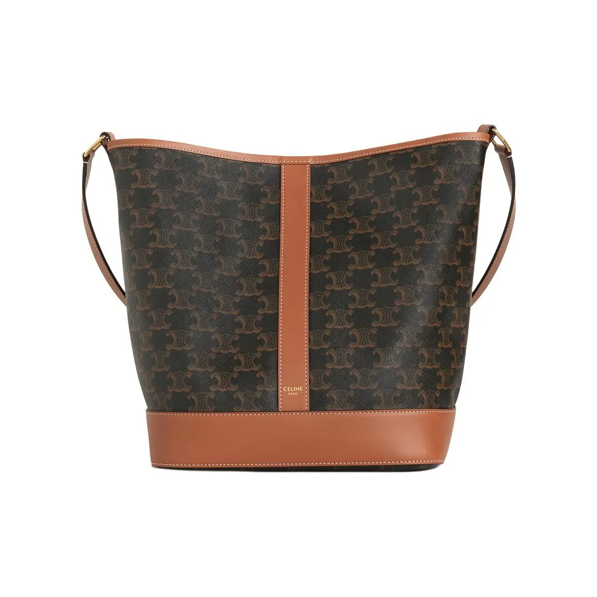 CELINE Triomphe Canvas With Calfskin Bucket Bag, Shoulder Bag, Crossbody Bag Medium Size Women's Tawny